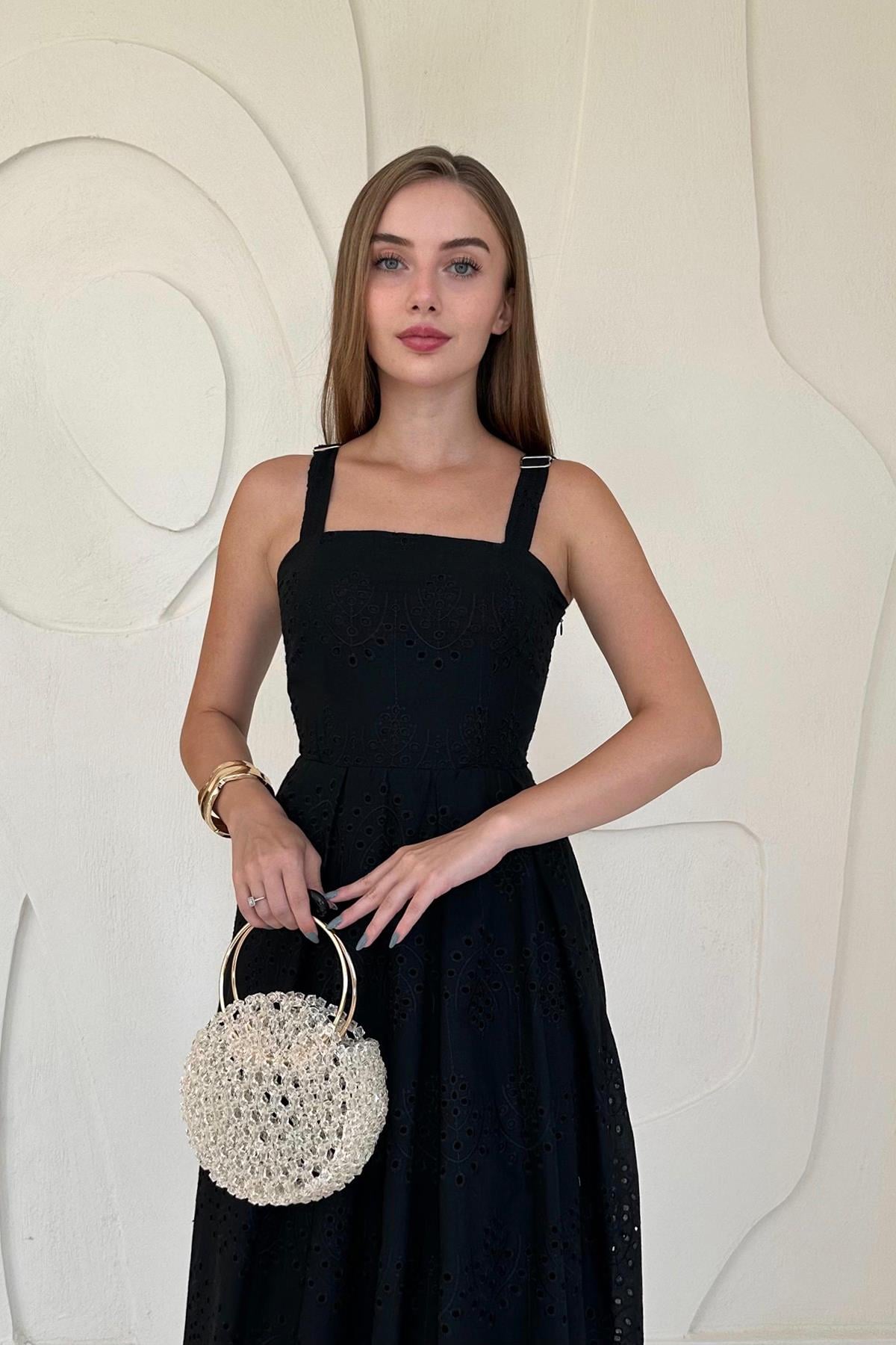 Embroidered Dress with Suspender Attachment