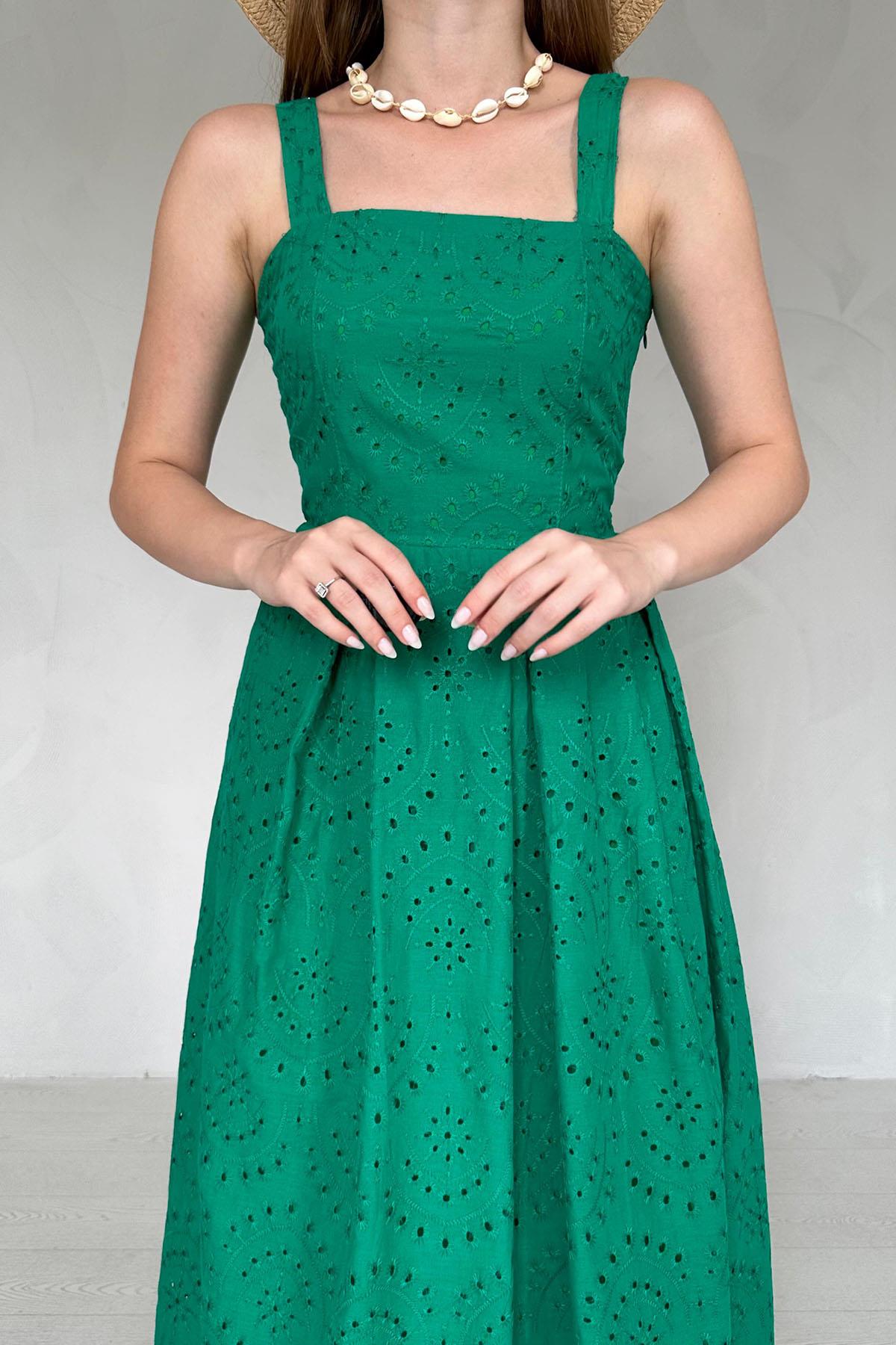 Embroidered Dress with Suspender Attachment