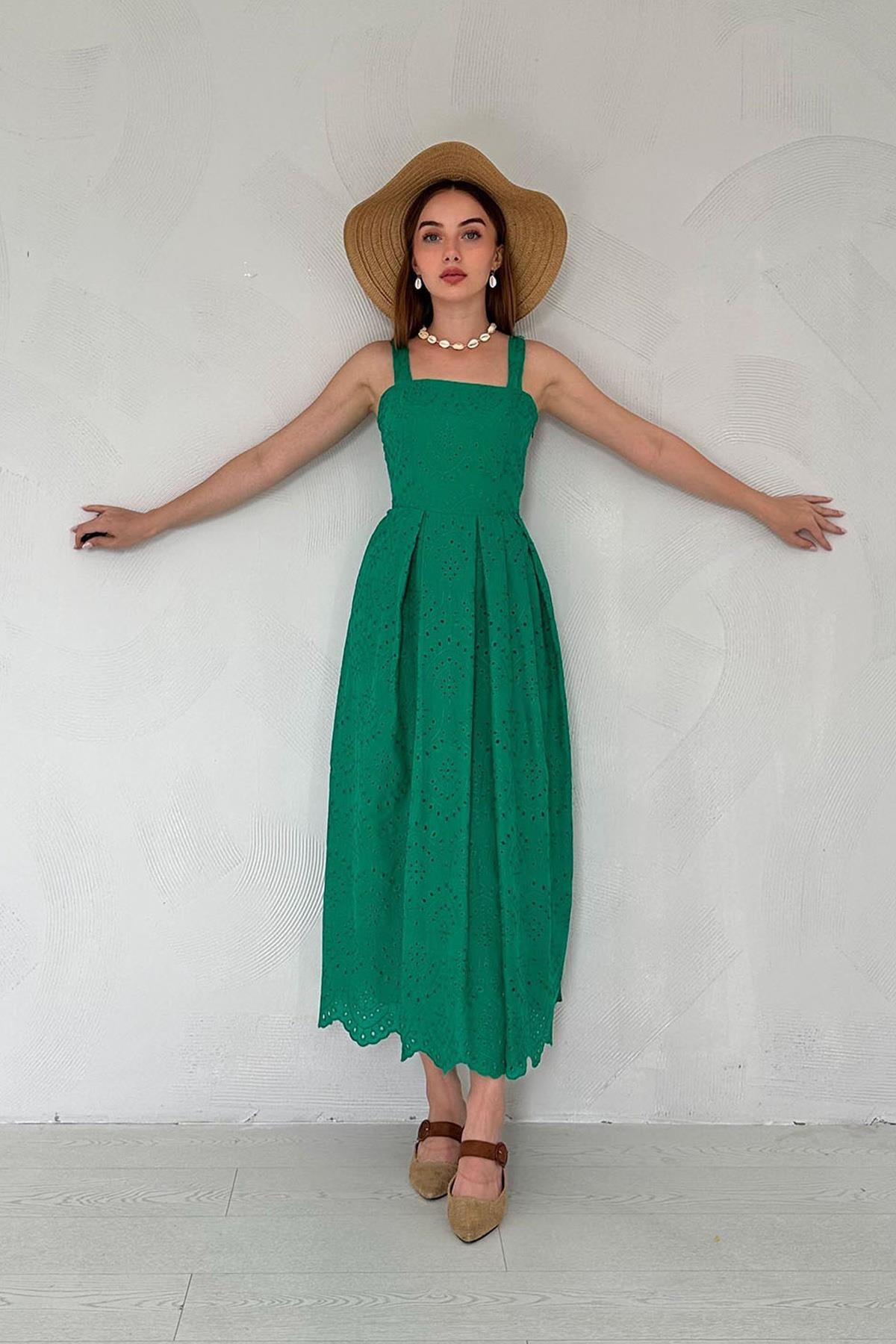 Embroidered Dress with Suspender Attachment