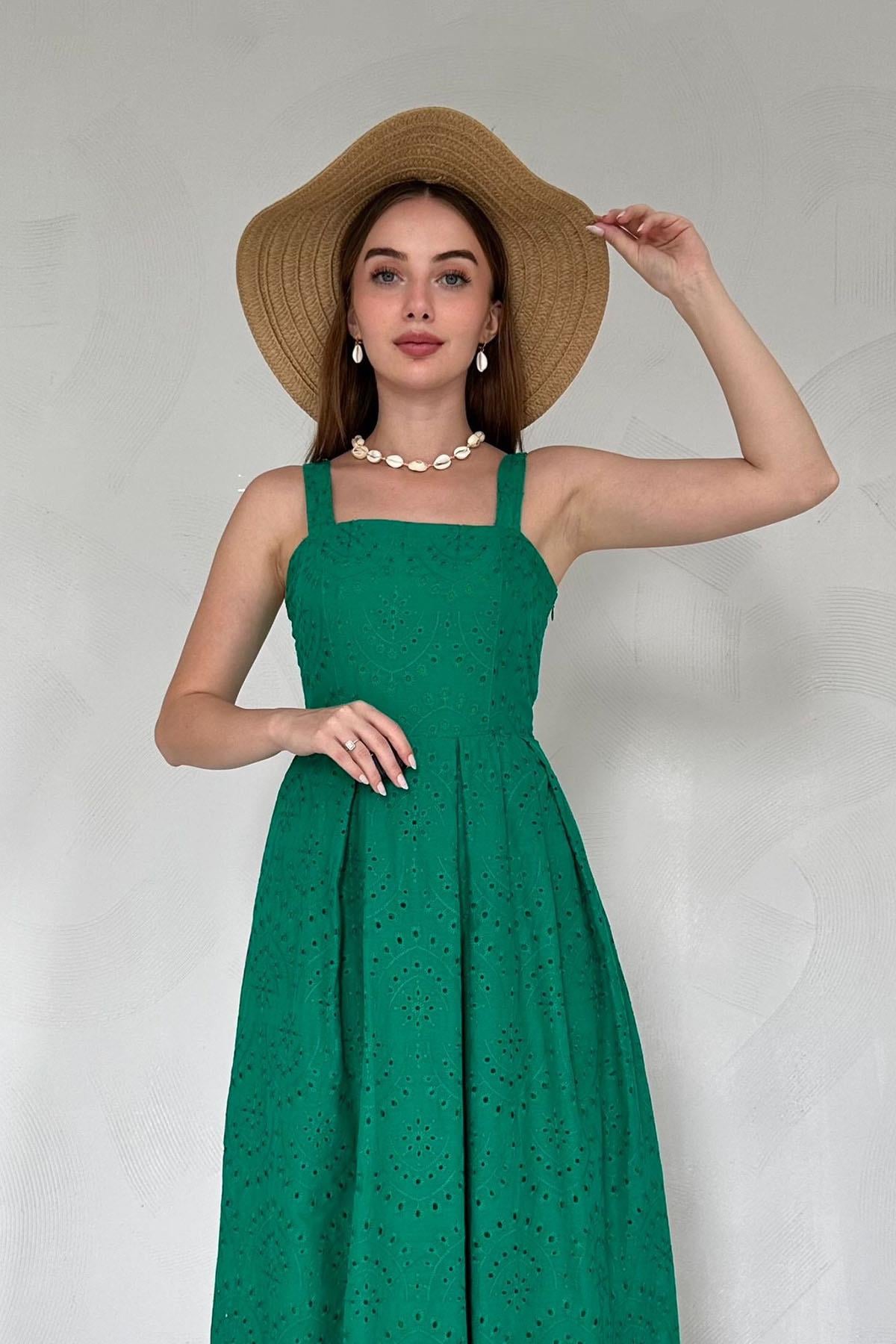 Embroidered Dress with Suspender Attachment
