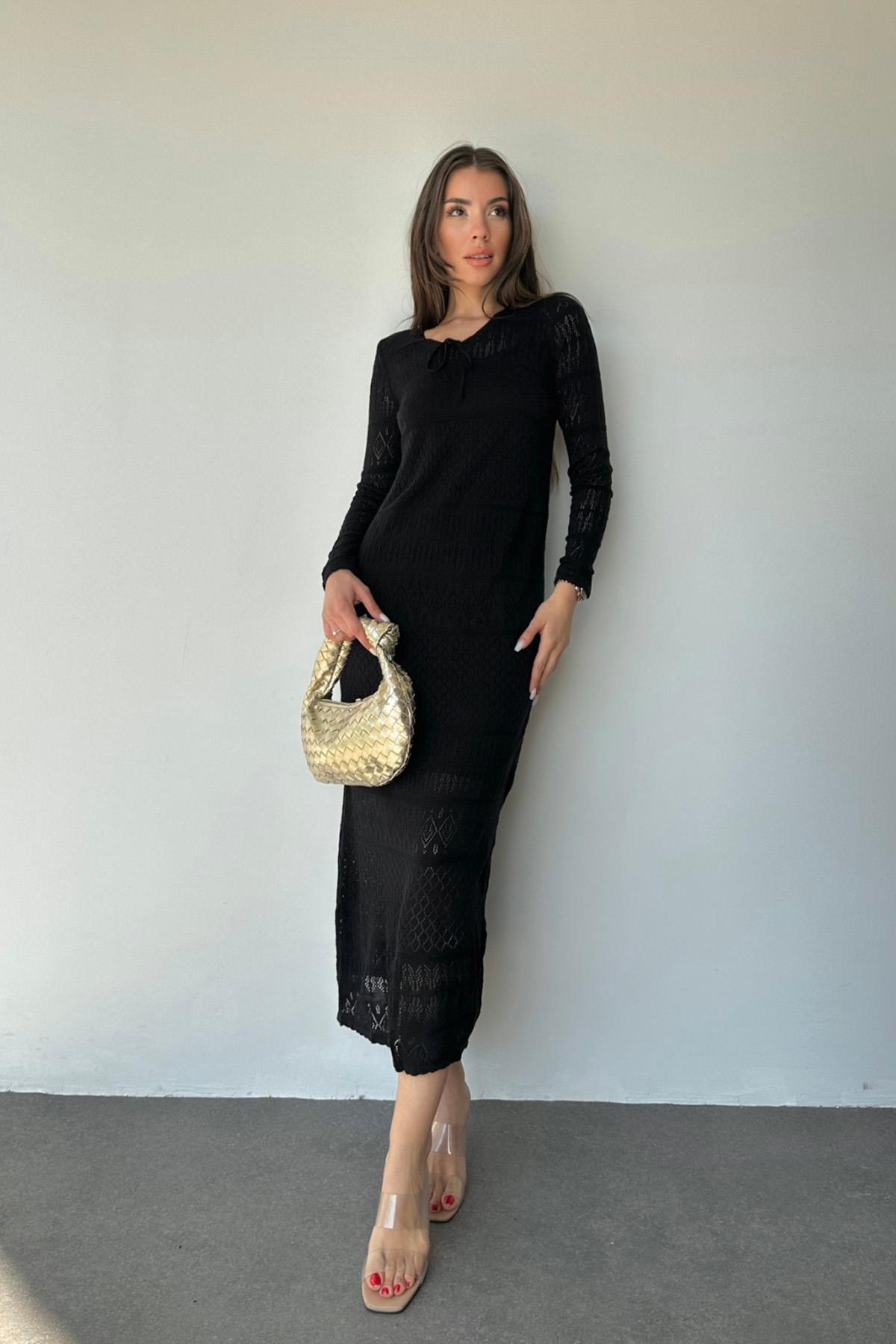 Siyah Astarlı Triko Elbise