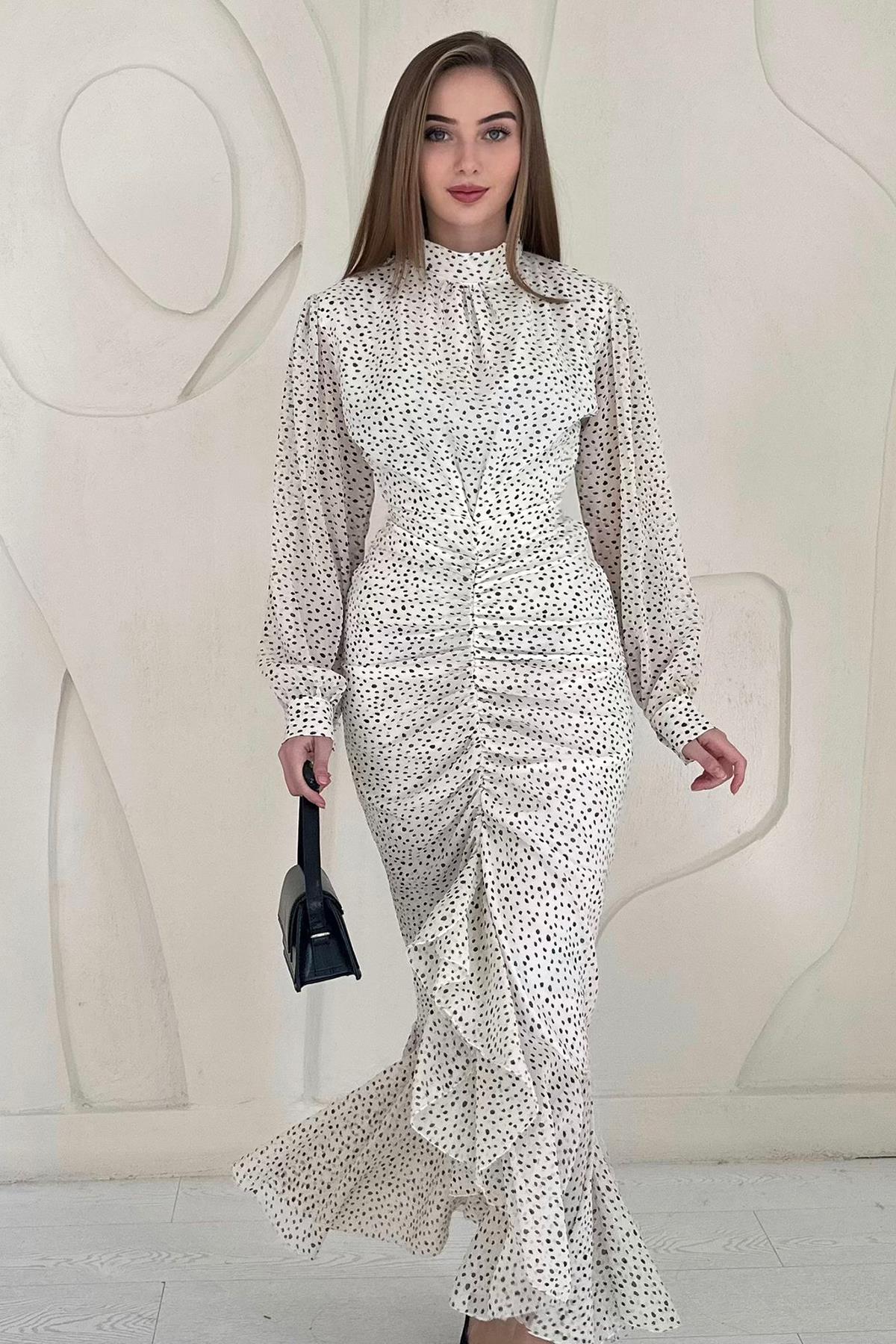 Bej Balık Şifon Elbise