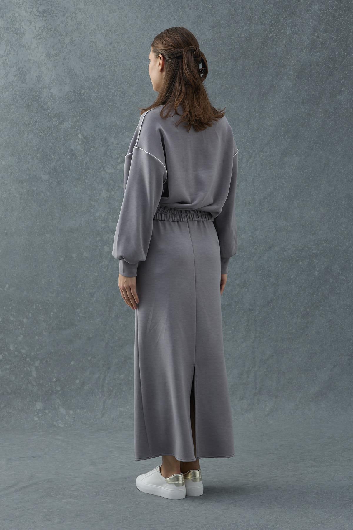 Füme Biyeli Sweatshirt ve Etek Takım