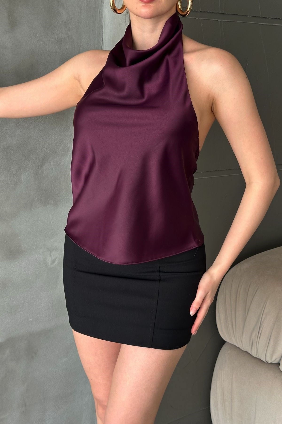 Bordo Degaje Saten Bluz