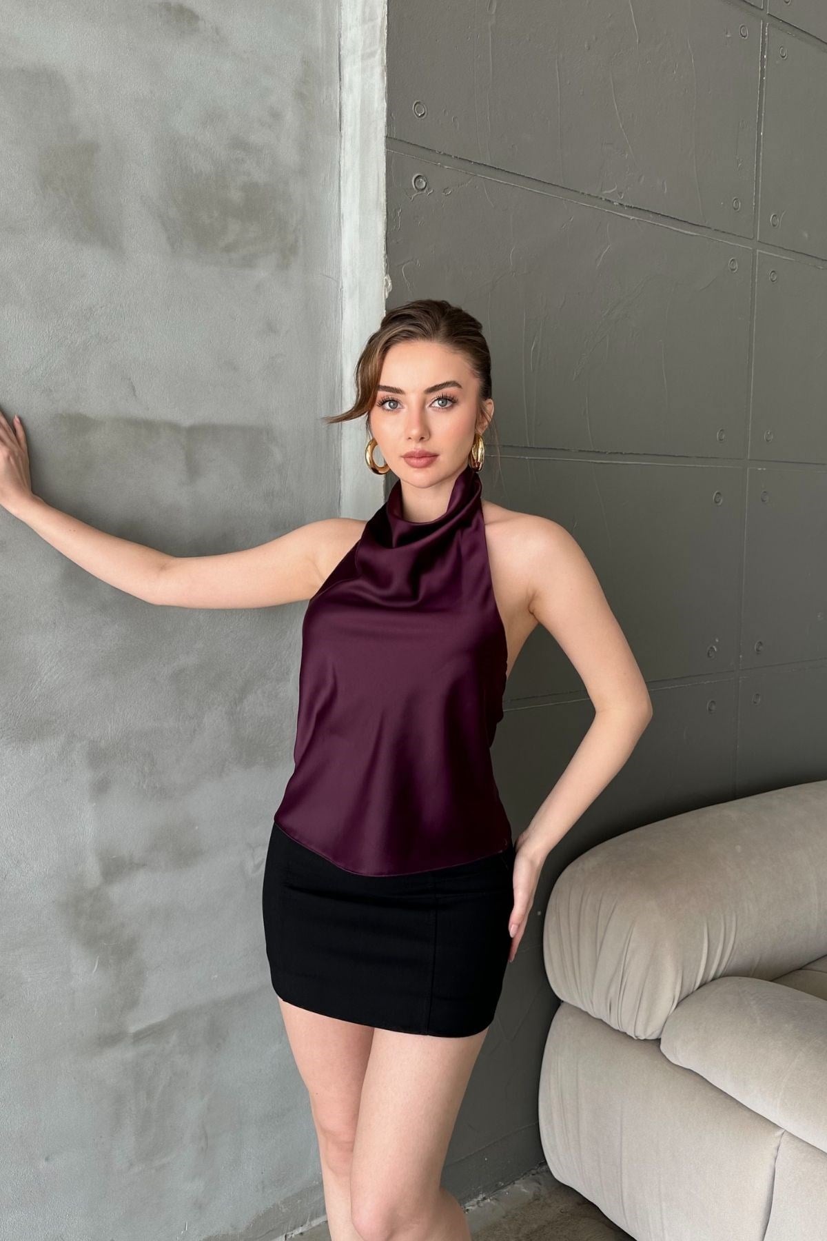 Bordo Degaje Saten Bluz