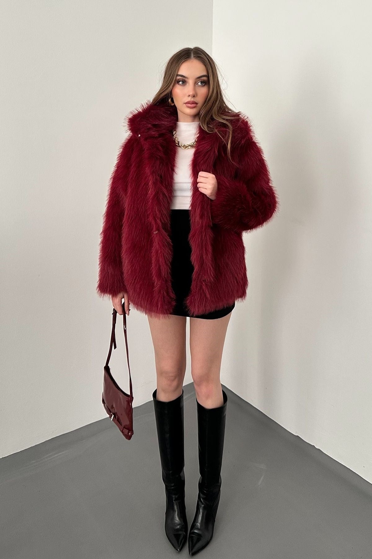 Bordo Kürk Montlu Ceket
