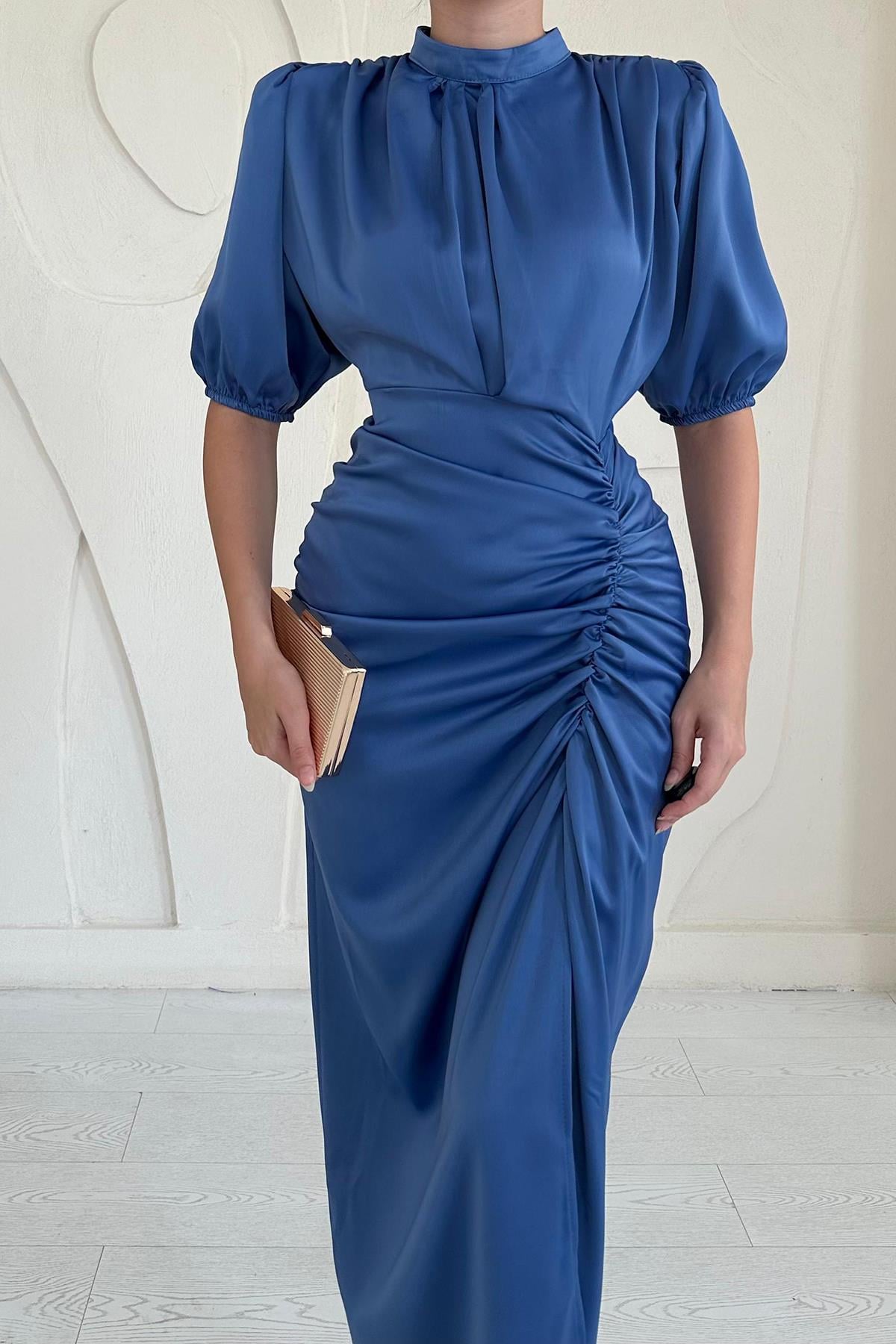Gathered Satin Dress