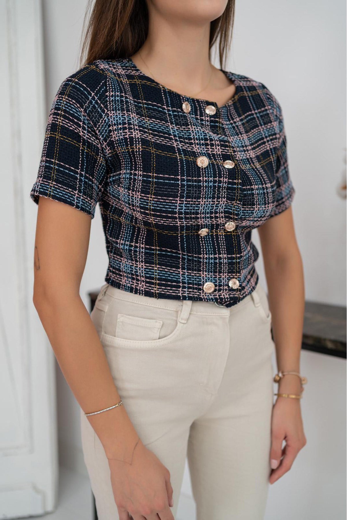 Striped and Buttoned Blouse