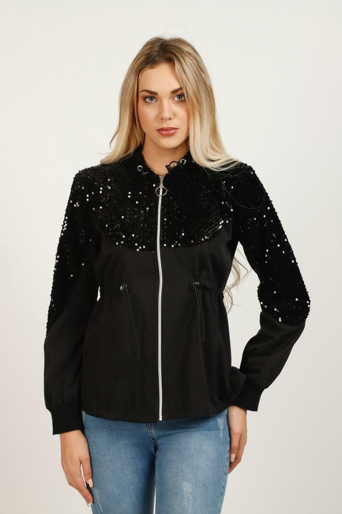 Sequin Waist and Hooded Sweatshirt