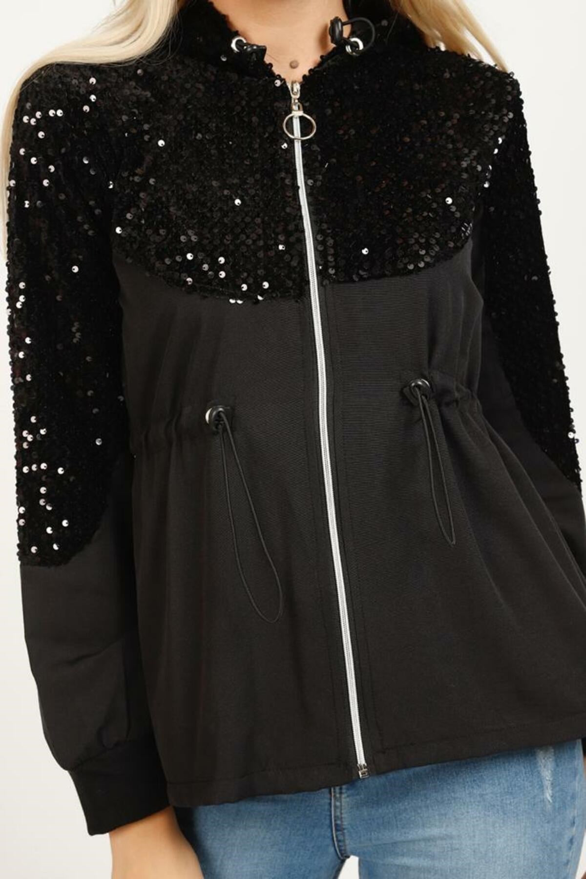Sequin Waist and Hooded Sweatshirt
