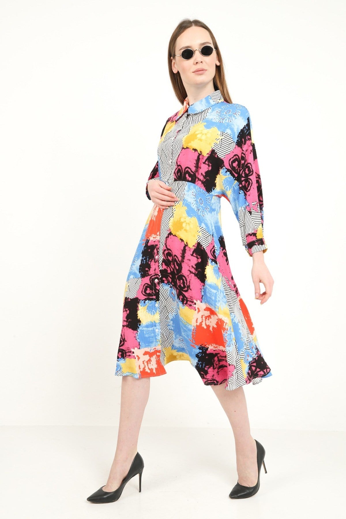 Mavi Renkli Gömlek Elbise