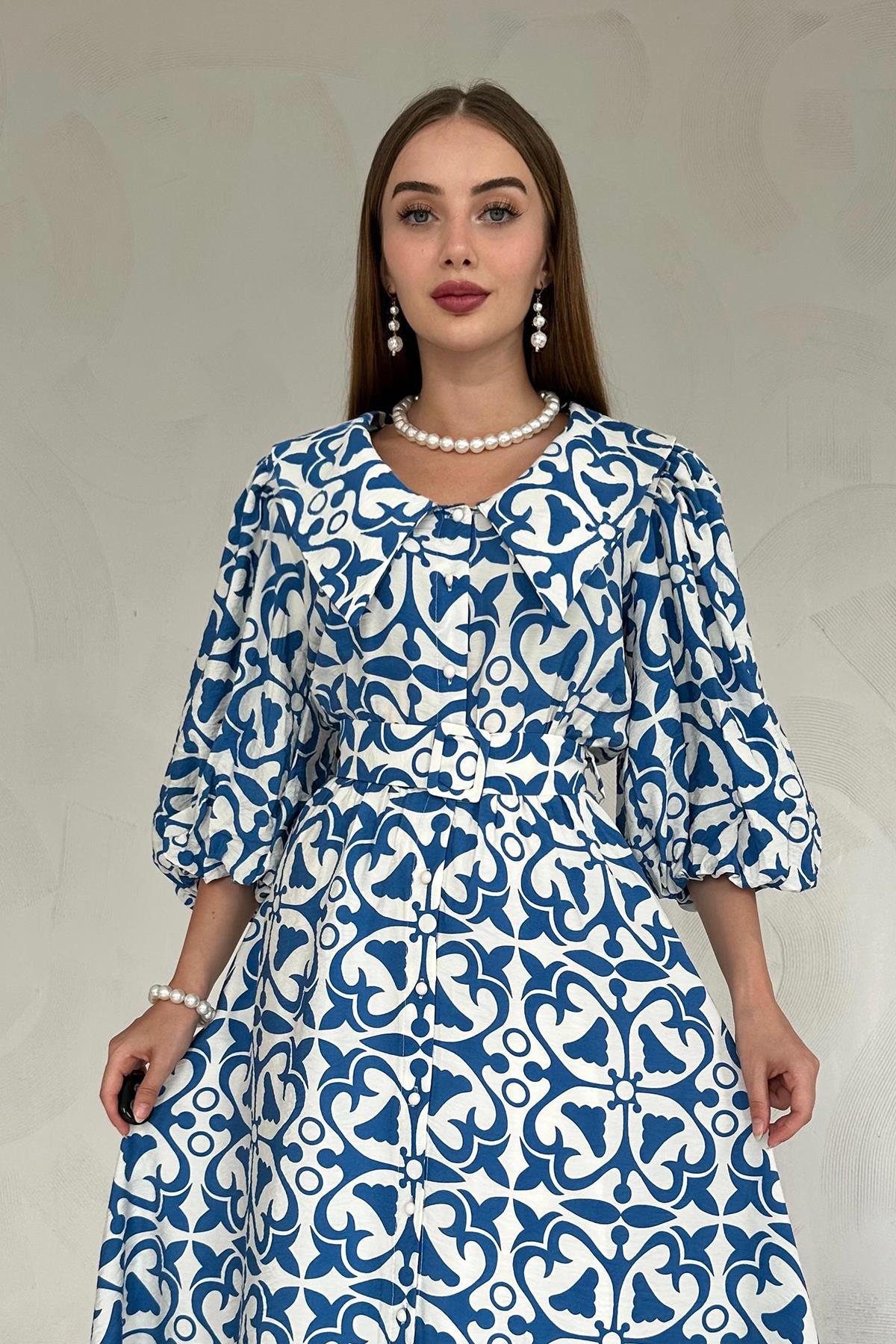 Wide Neck Dress with Slit Skirt