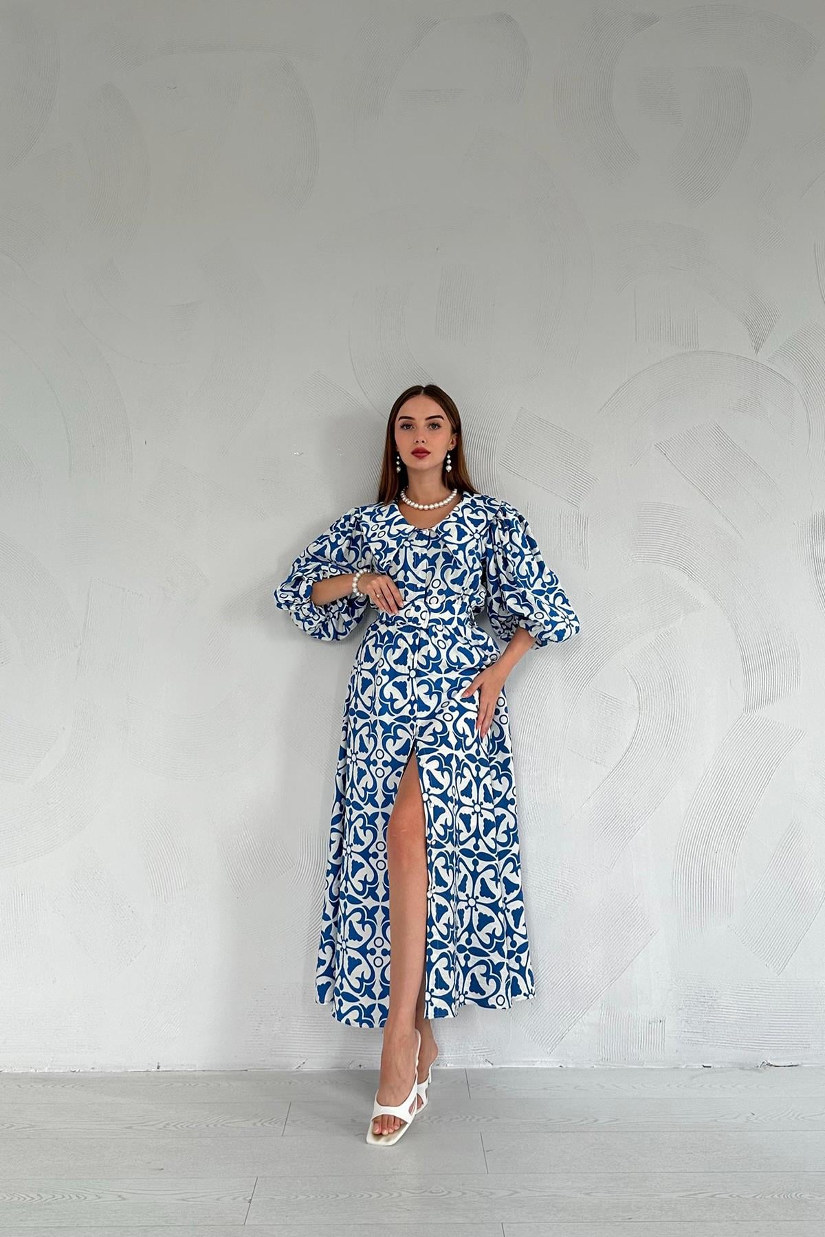Wide Neck Dress with Slit Skirt