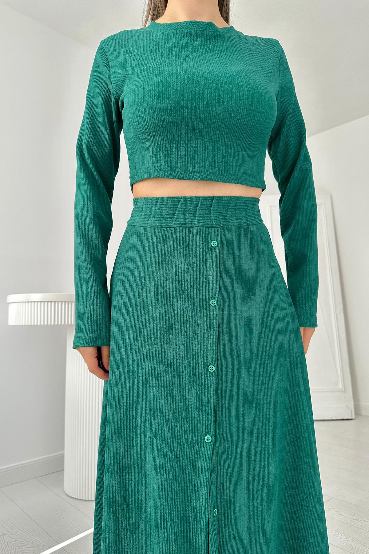 Mint Fitilli Bluz ve Etek Takım
