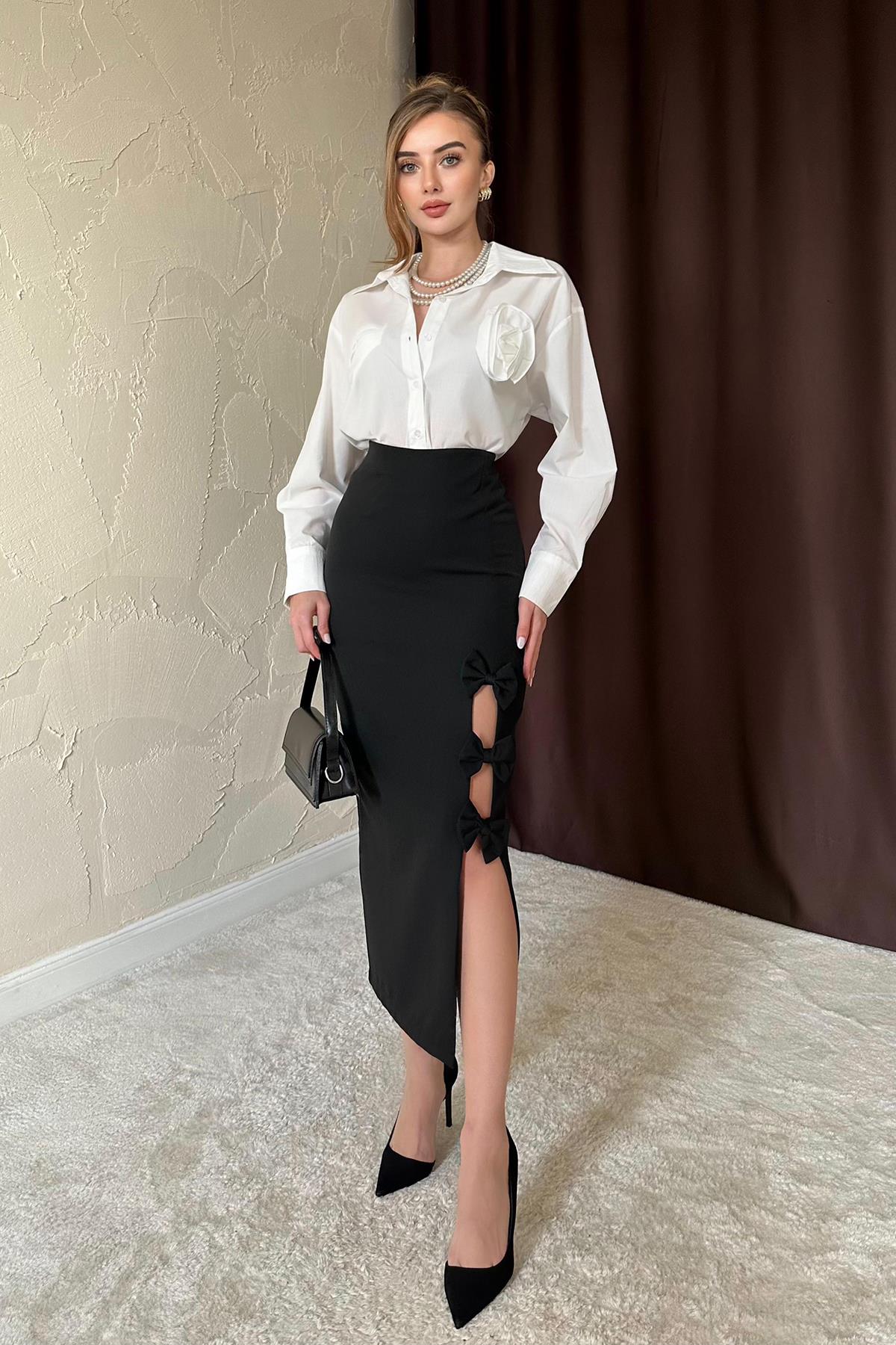 Siyah Fiyonk Detaylı Etek