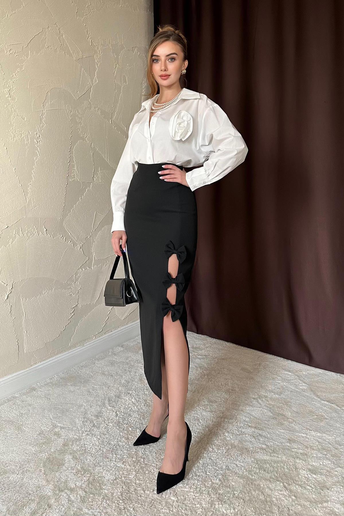 Siyah Fiyonk Detaylı Etek