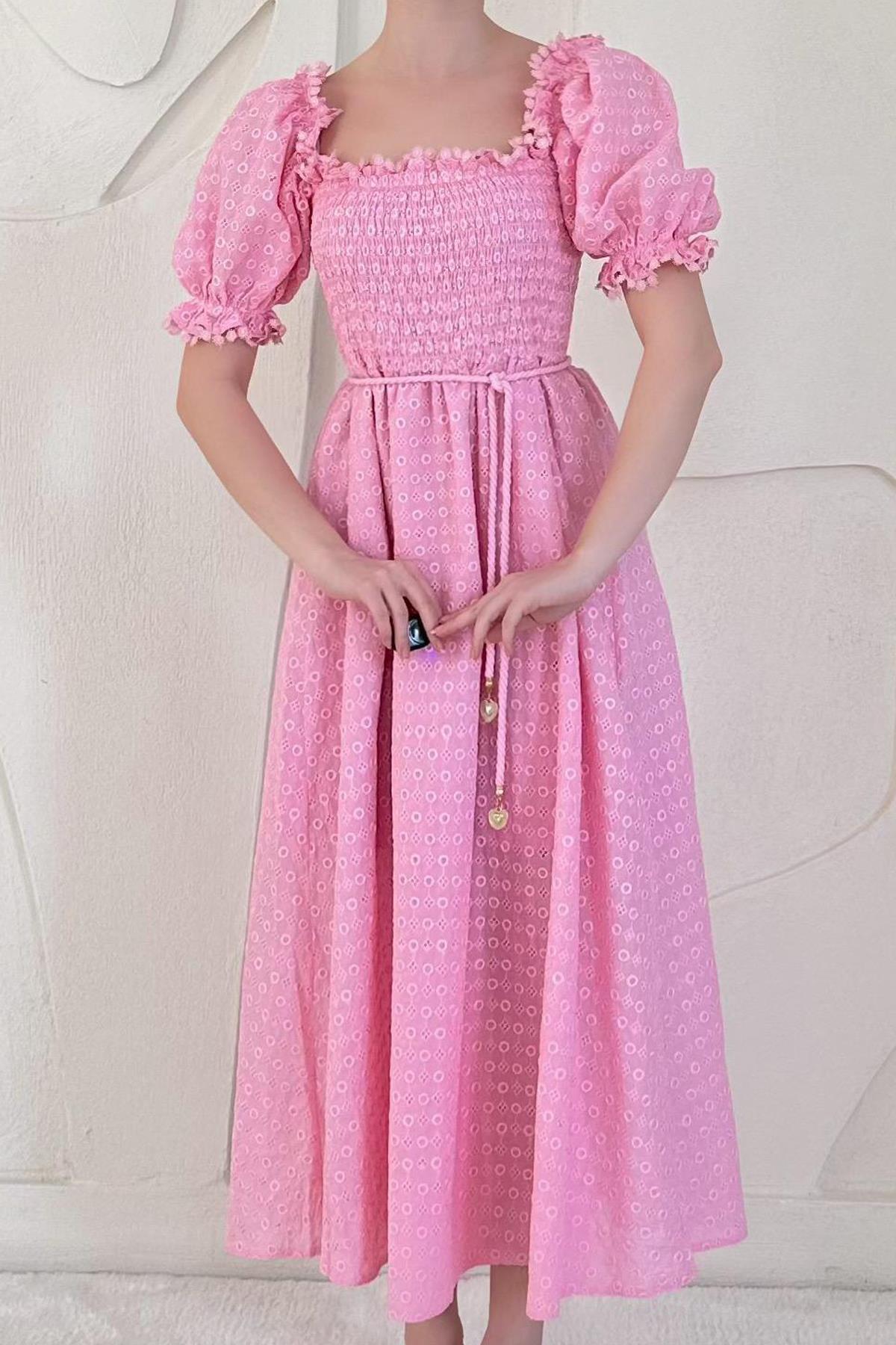 Pembe Gipeli Astarlı Fisto Elbise