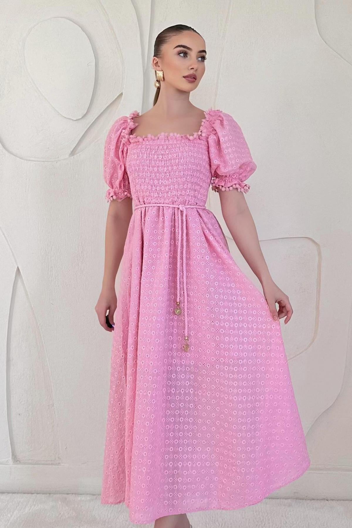 Pembe Gipeli Astarlı Fisto Elbise