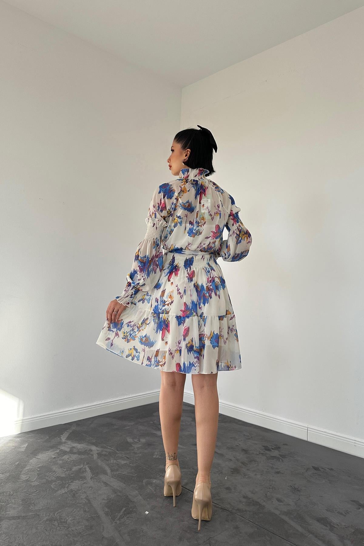 Bej Gipeli Kat Kat Mini Elbise