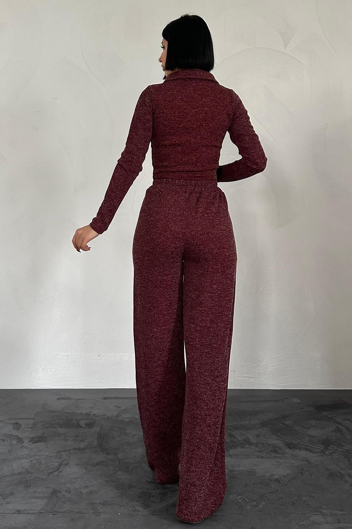 Bordo Gömlek ve Pantolon Eşofman Takım