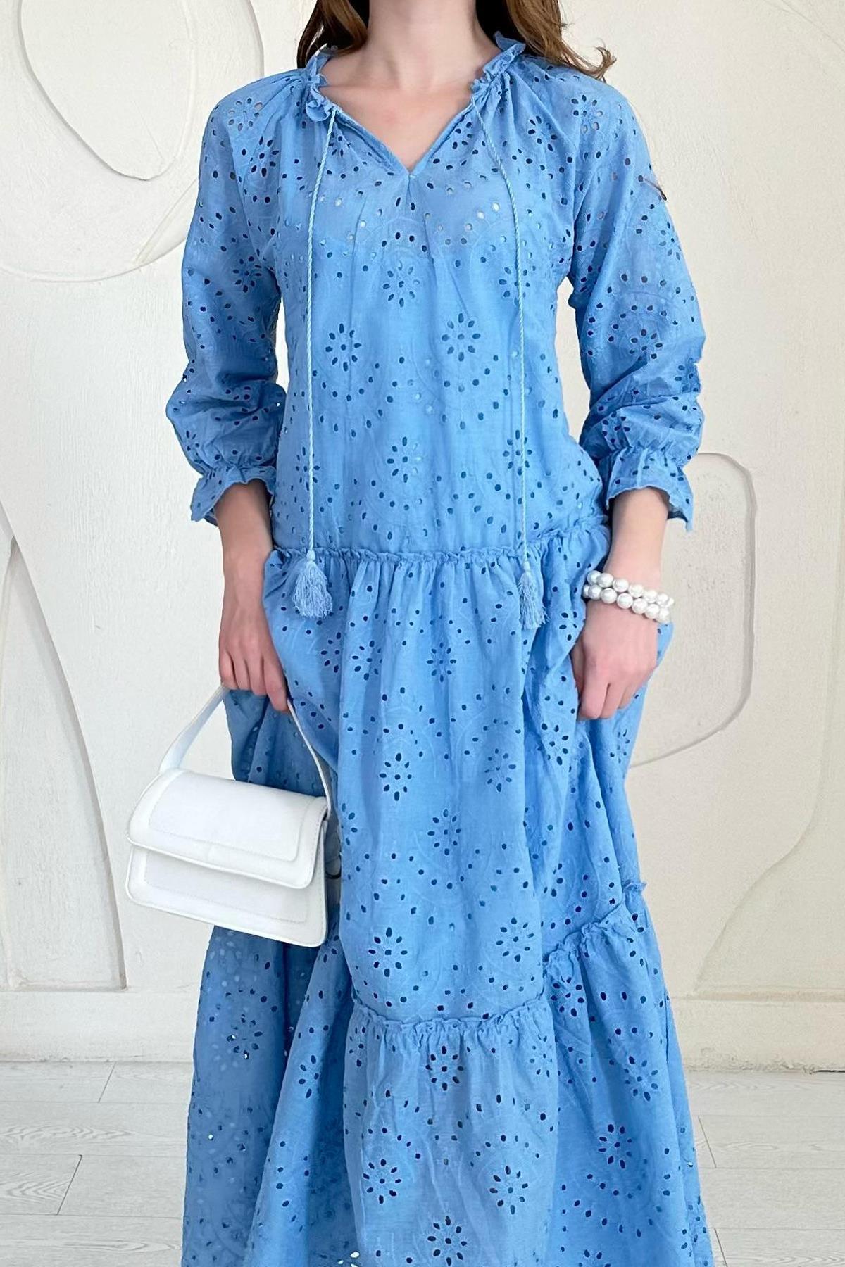 Lined Crew Neck Embroidered Dress