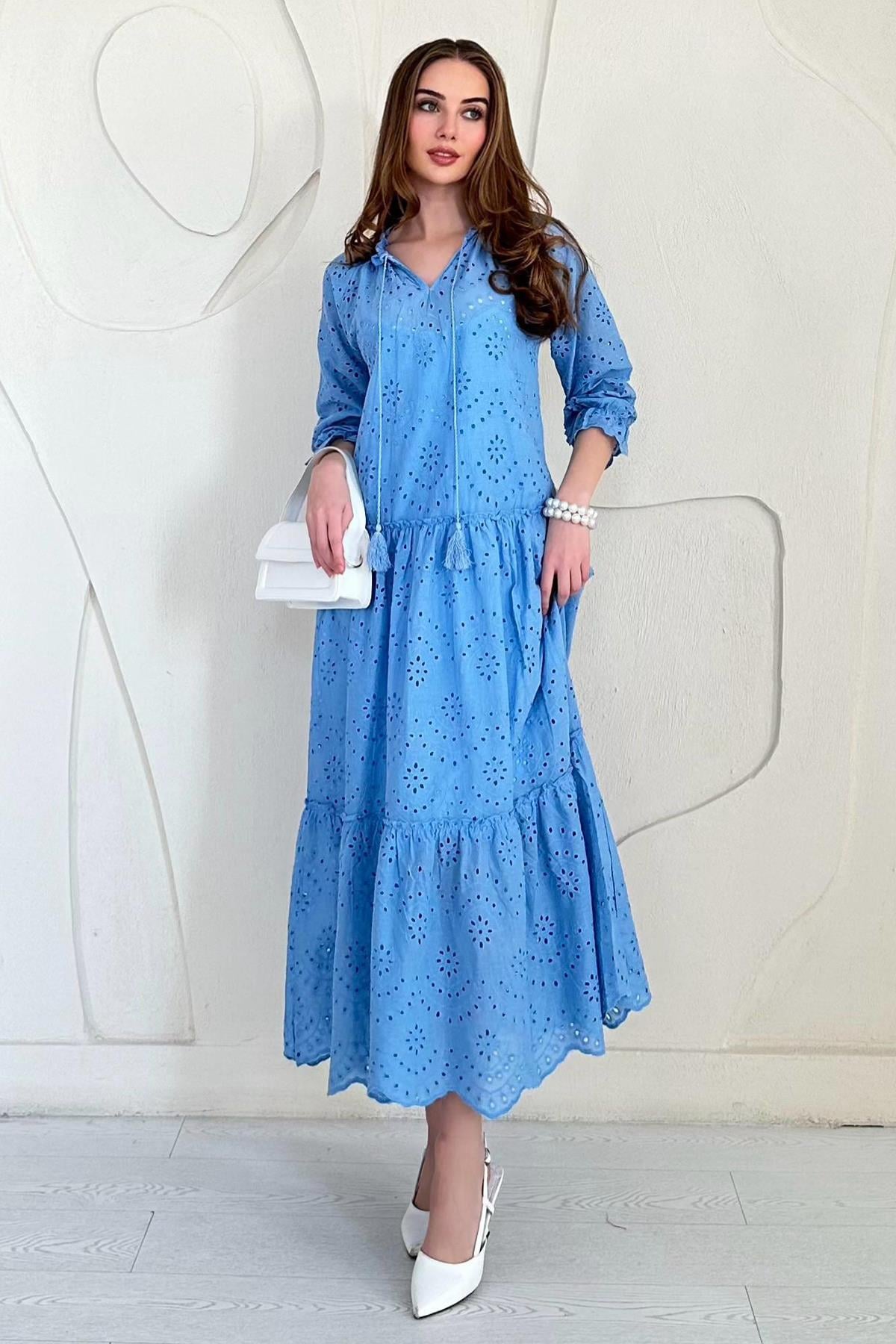 Lined Crew Neck Embroidered Dress
