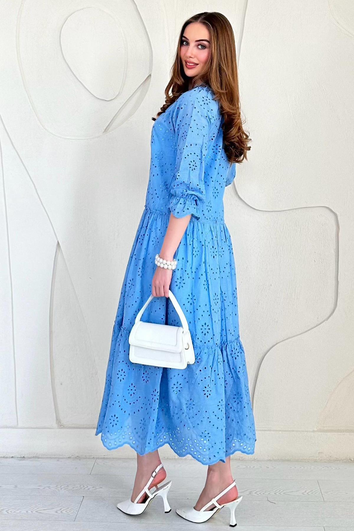 Lined Crew Neck Embroidered Dress