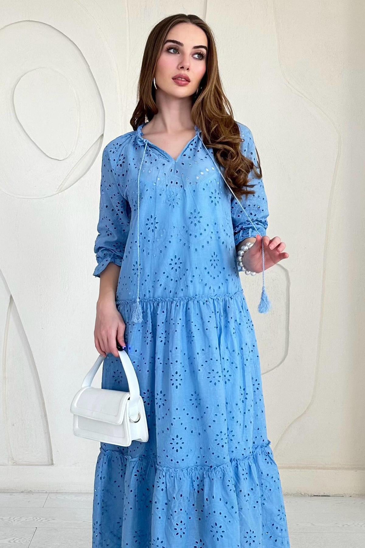 Lined Crew Neck Embroidered Dress