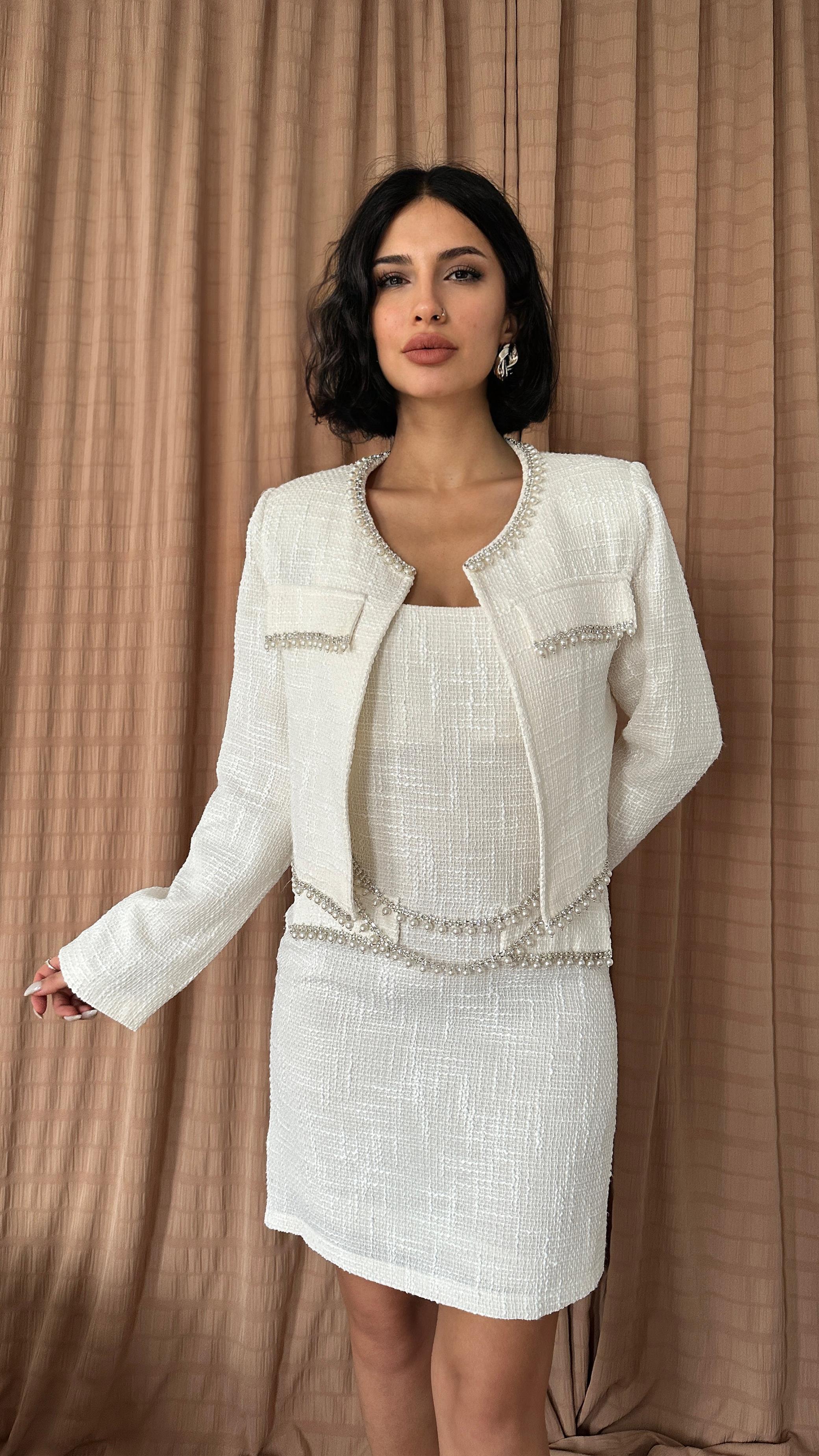 Pearl Striped Jacket and Dress Set