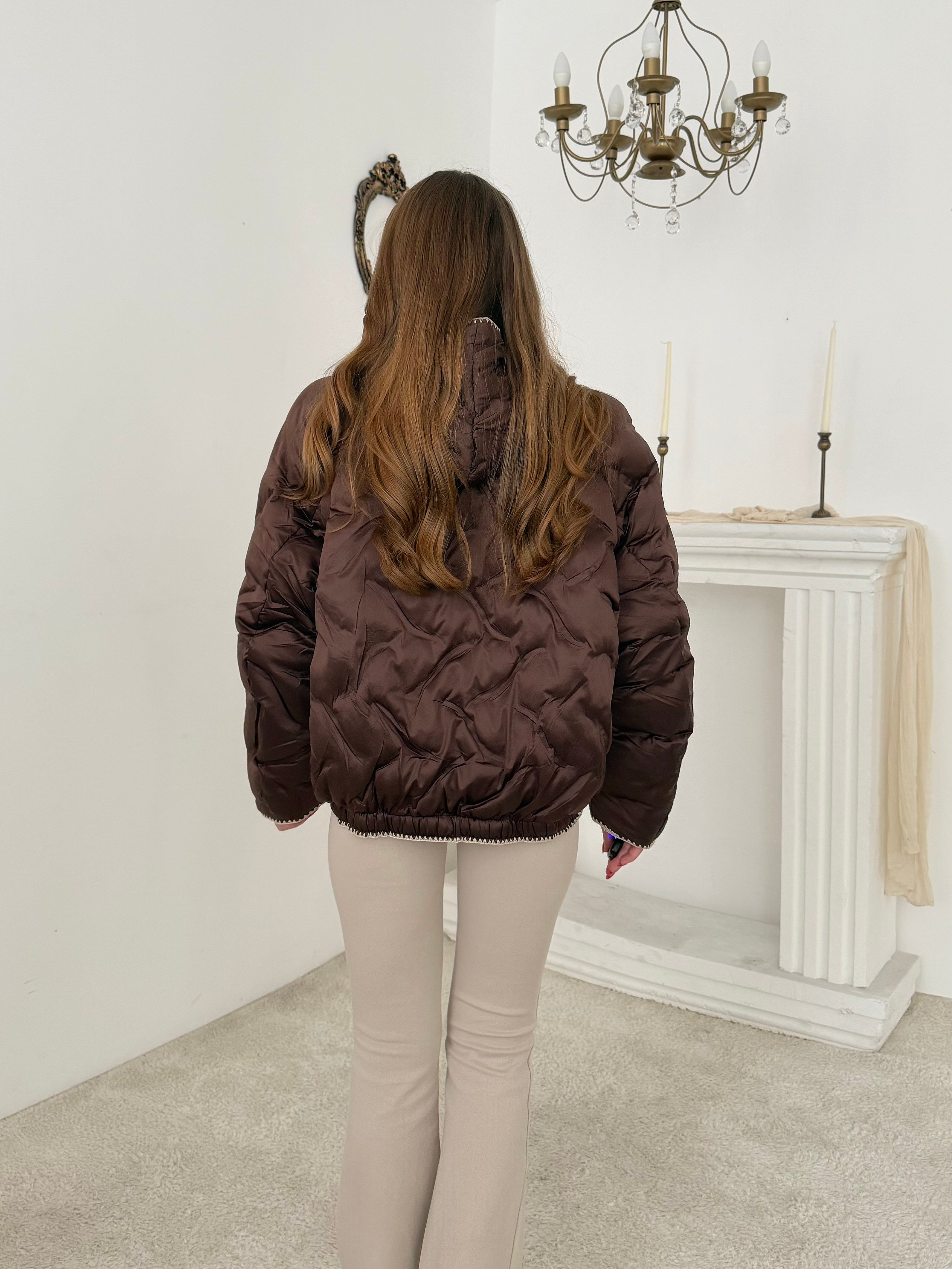 Kahve Dikiş Detaylı Mont