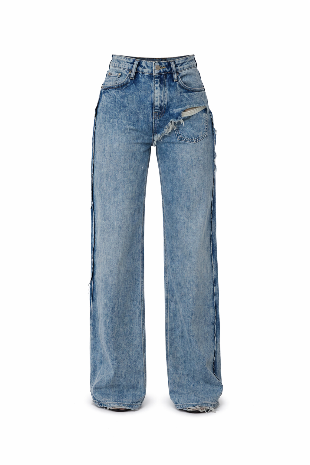 Kar Yıkama Yan Yırtmaçlı Jeans Pantolon