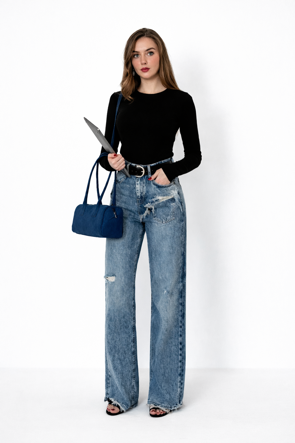 Kar Yıkama Yan Yırtmaçlı Jeans Pantolon