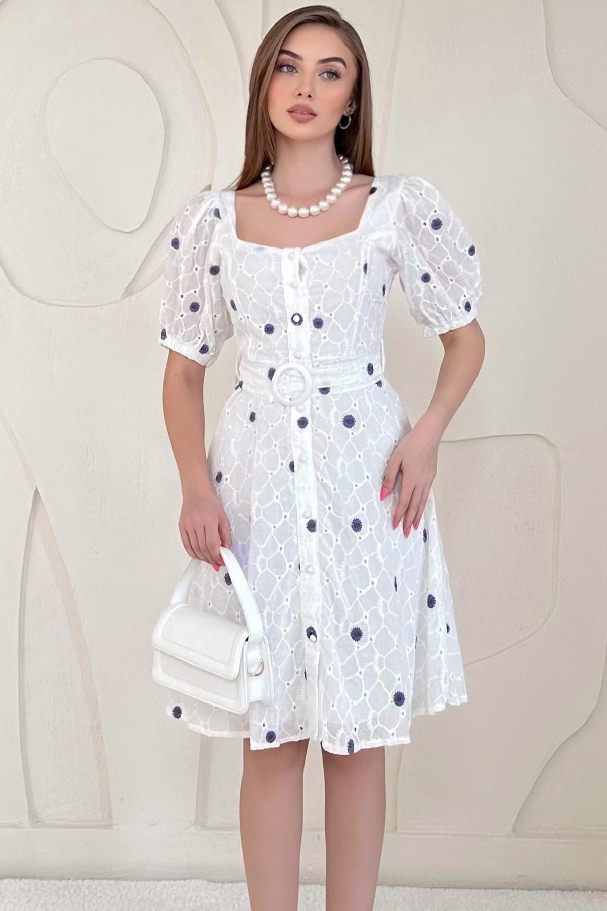 Belted Square Neck Dress