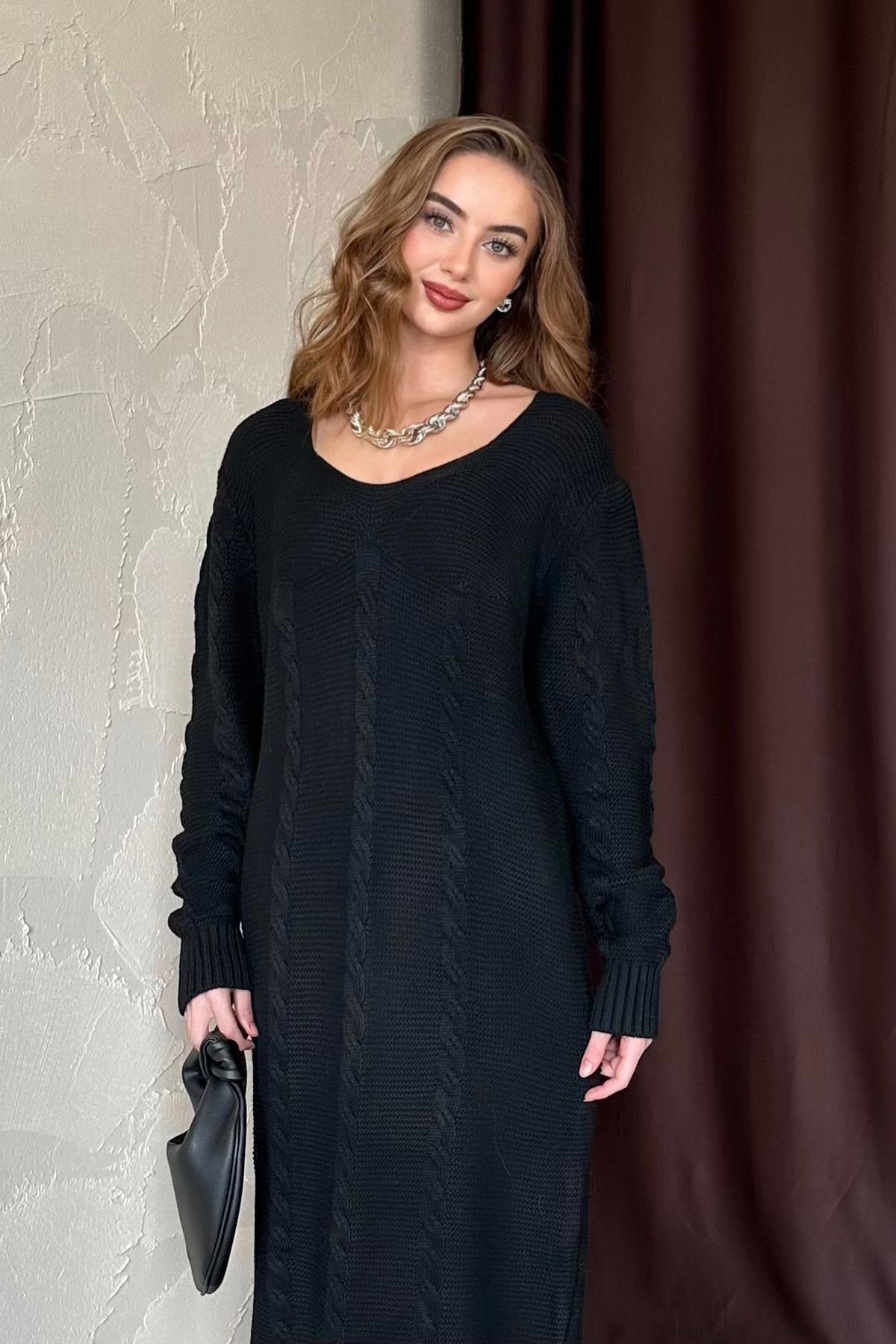 Siyah Triko Kazak Elbise