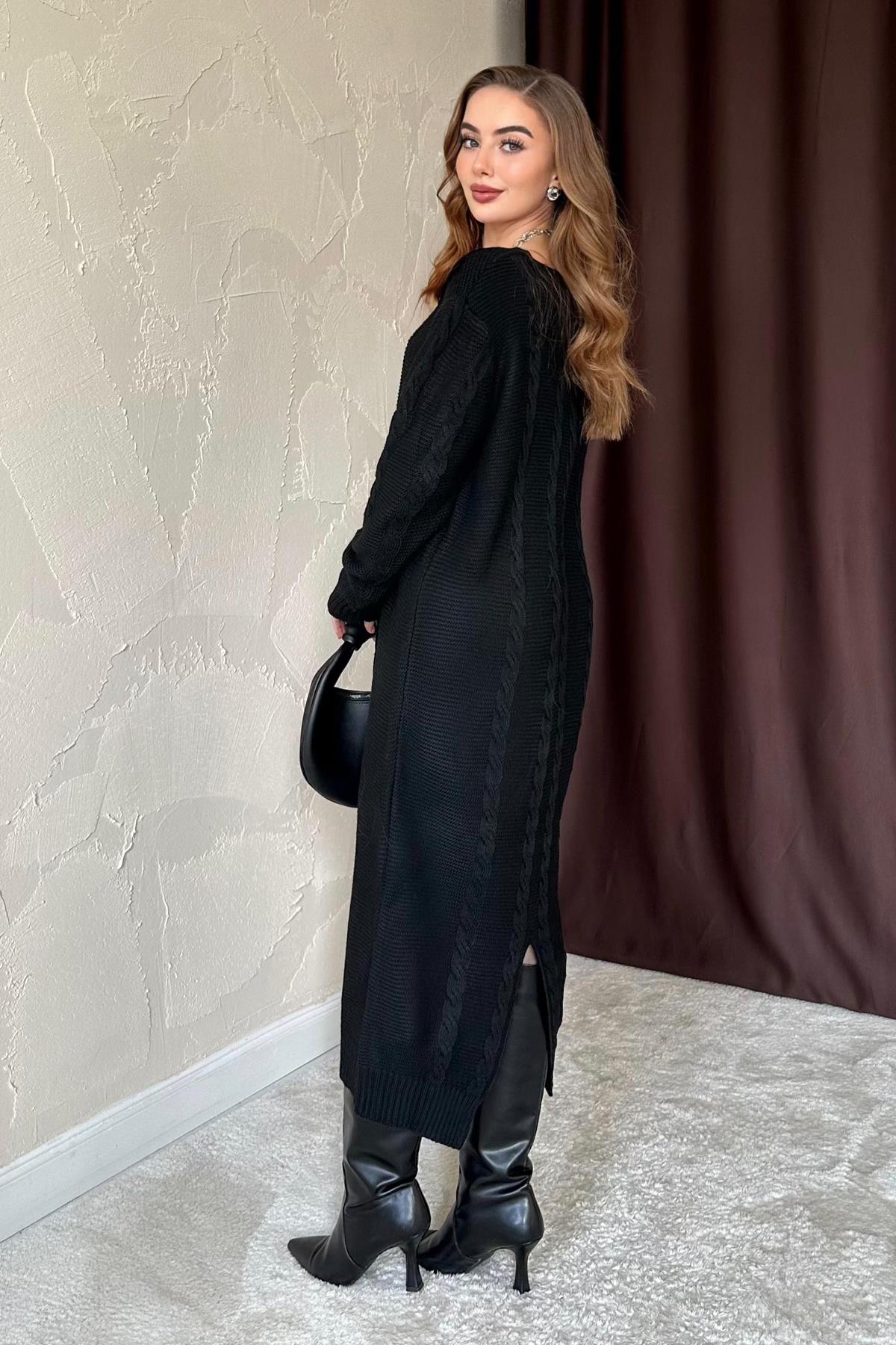 Siyah Triko Kazak Elbise