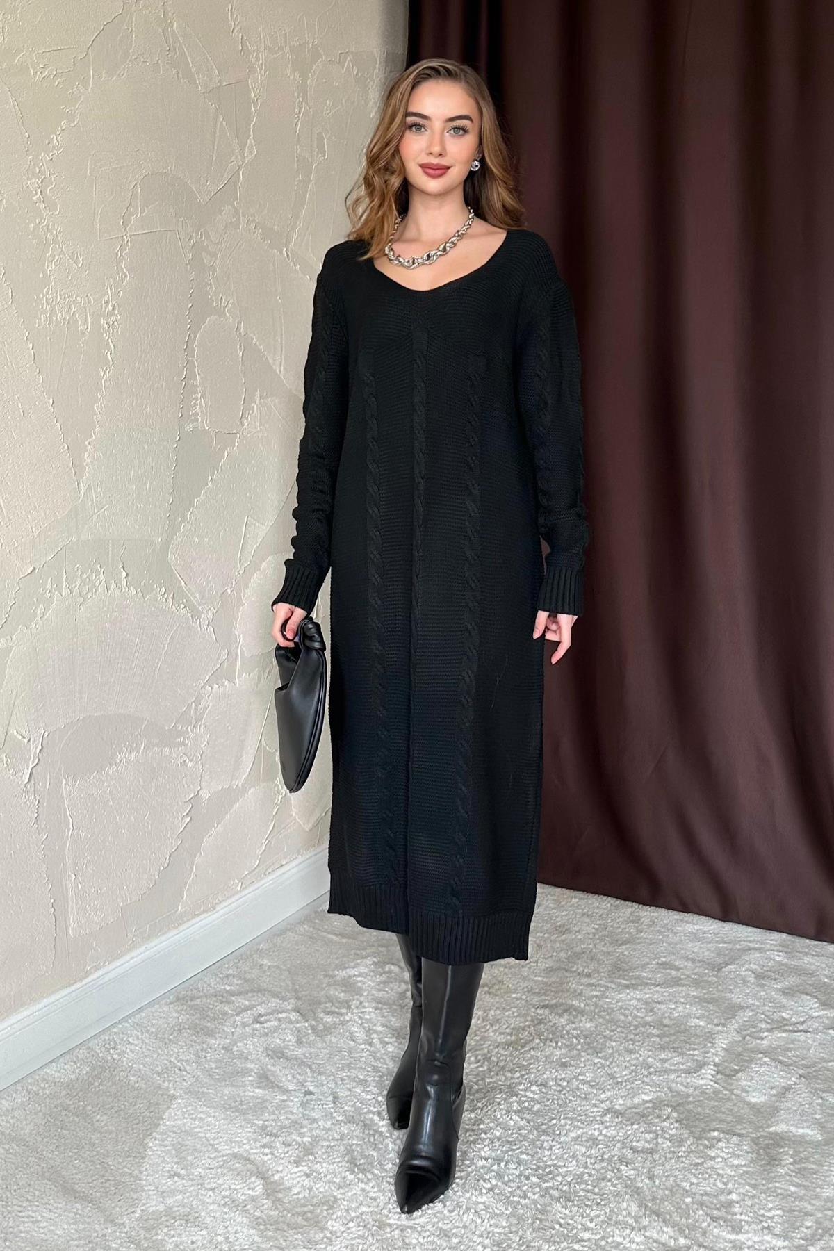 Siyah Triko Kazak Elbise