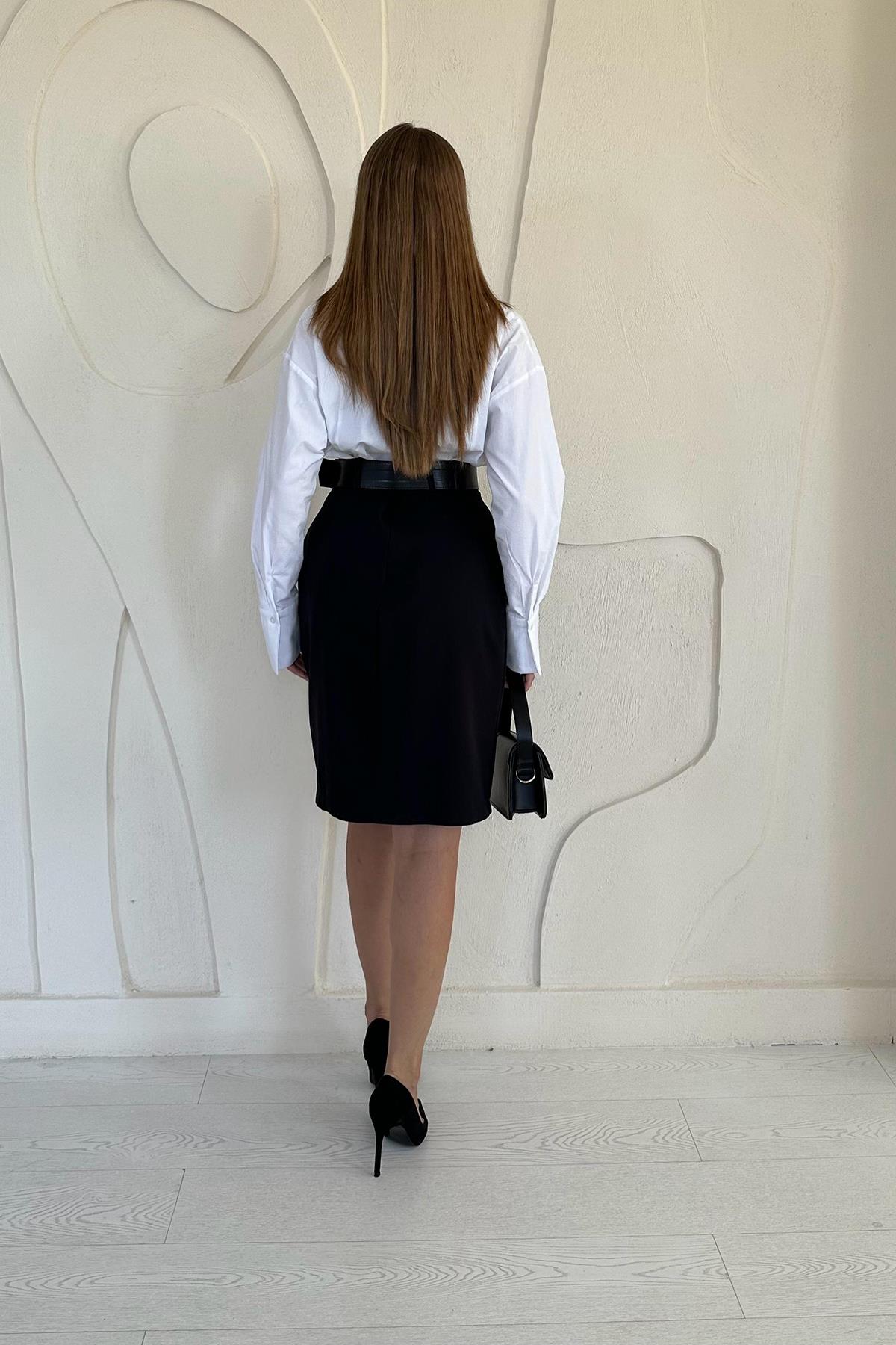 Siyah Kısa Atlas Etek