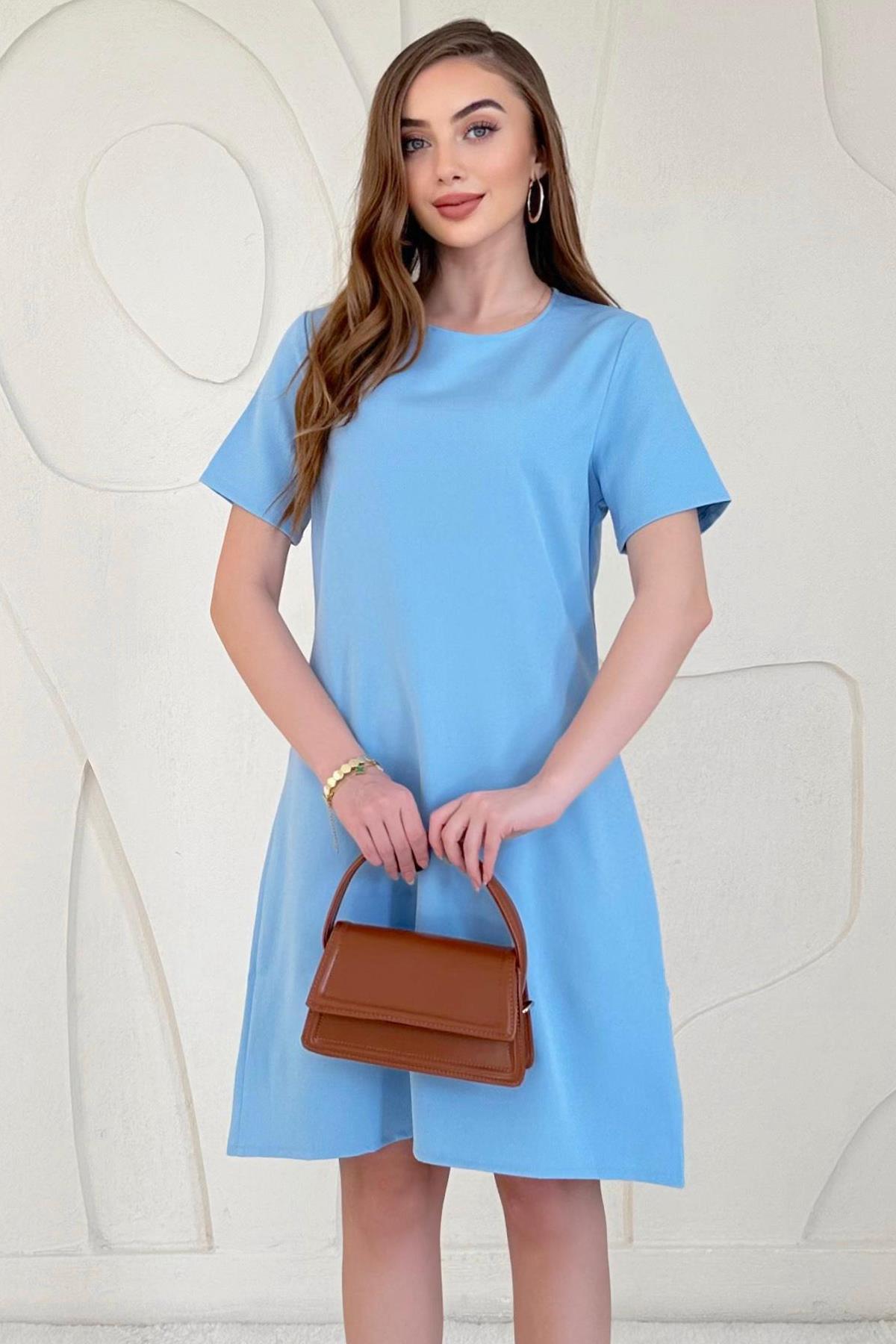 Mavi Kısa Kol Basic Mini Elbise