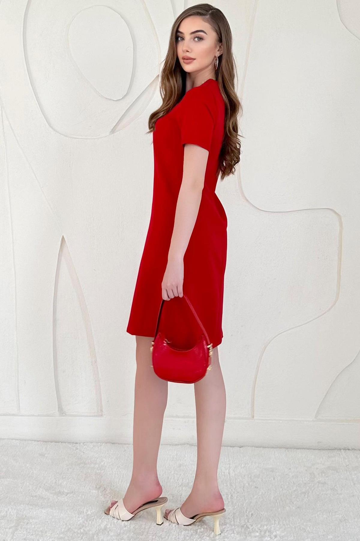 Kırmızı Kısa Kol Basic Mini Elbise
