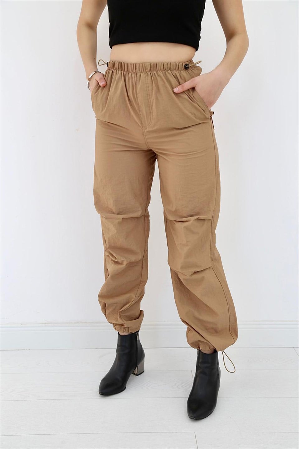 Bej Lastikli Paraşüt Pantolon