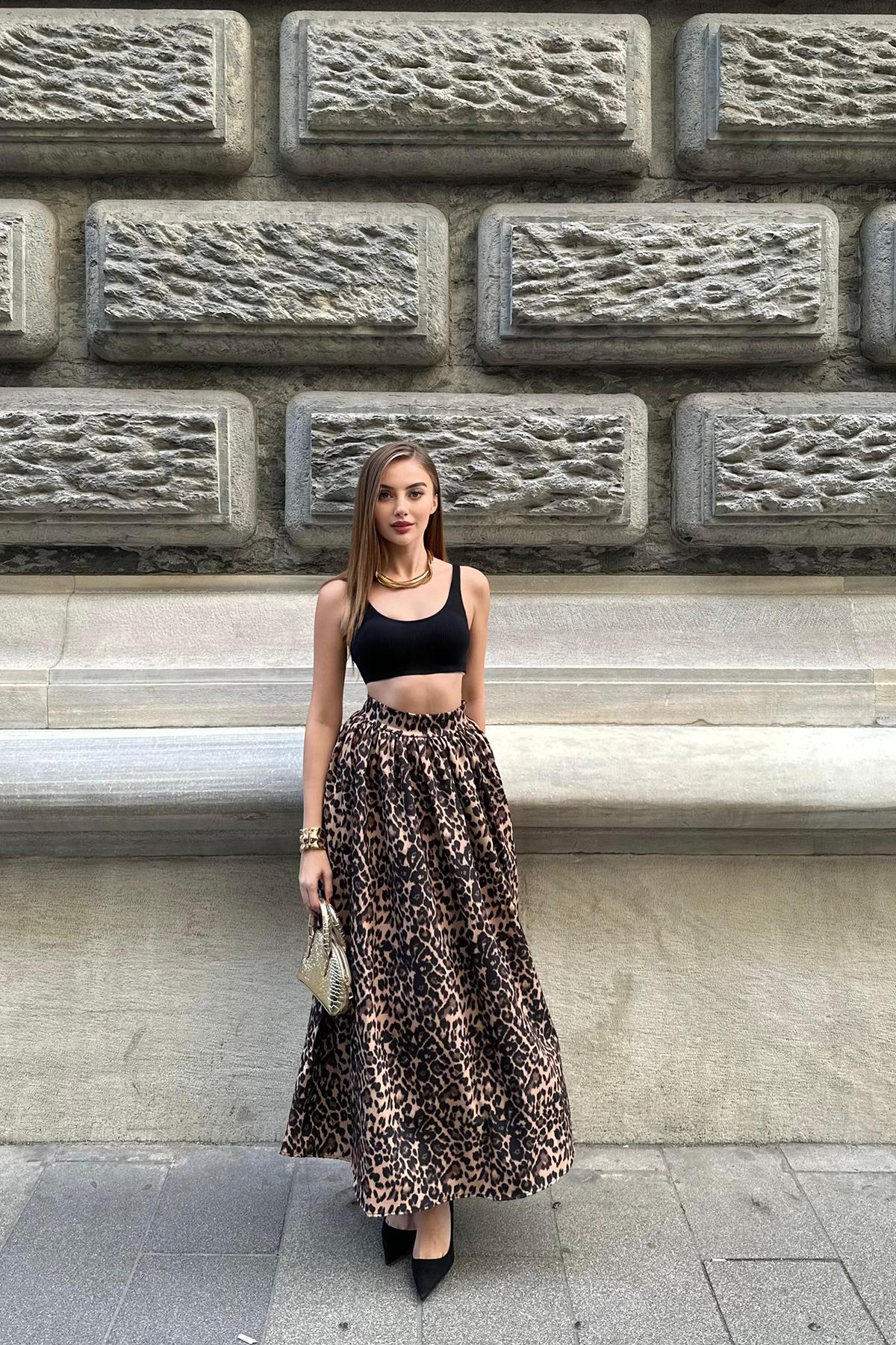 Leopar Leopar Büzgülü Uzun Etek