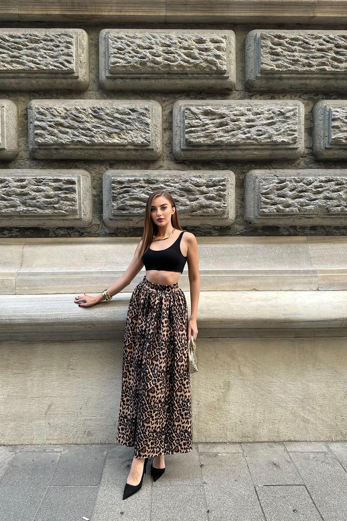 Leopar Leopar Büzgülü Uzun Etek