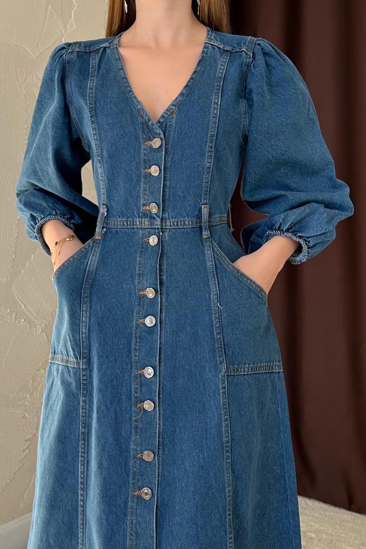 Balloon Sleeve Denim Dress