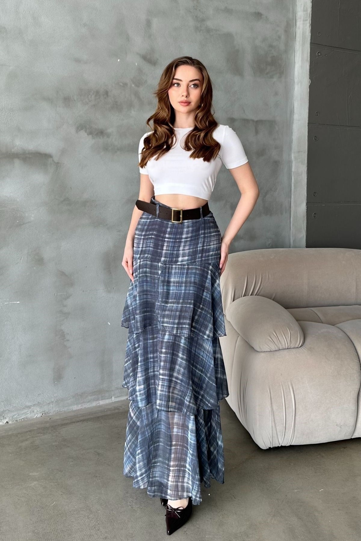 Mavi Ekoseli Kat Kat Etek