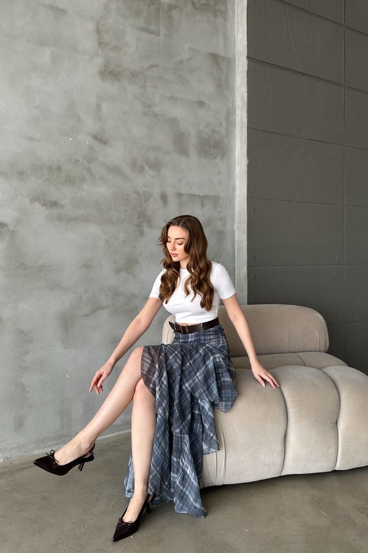 Mavi Ekoseli Kat Kat Etek