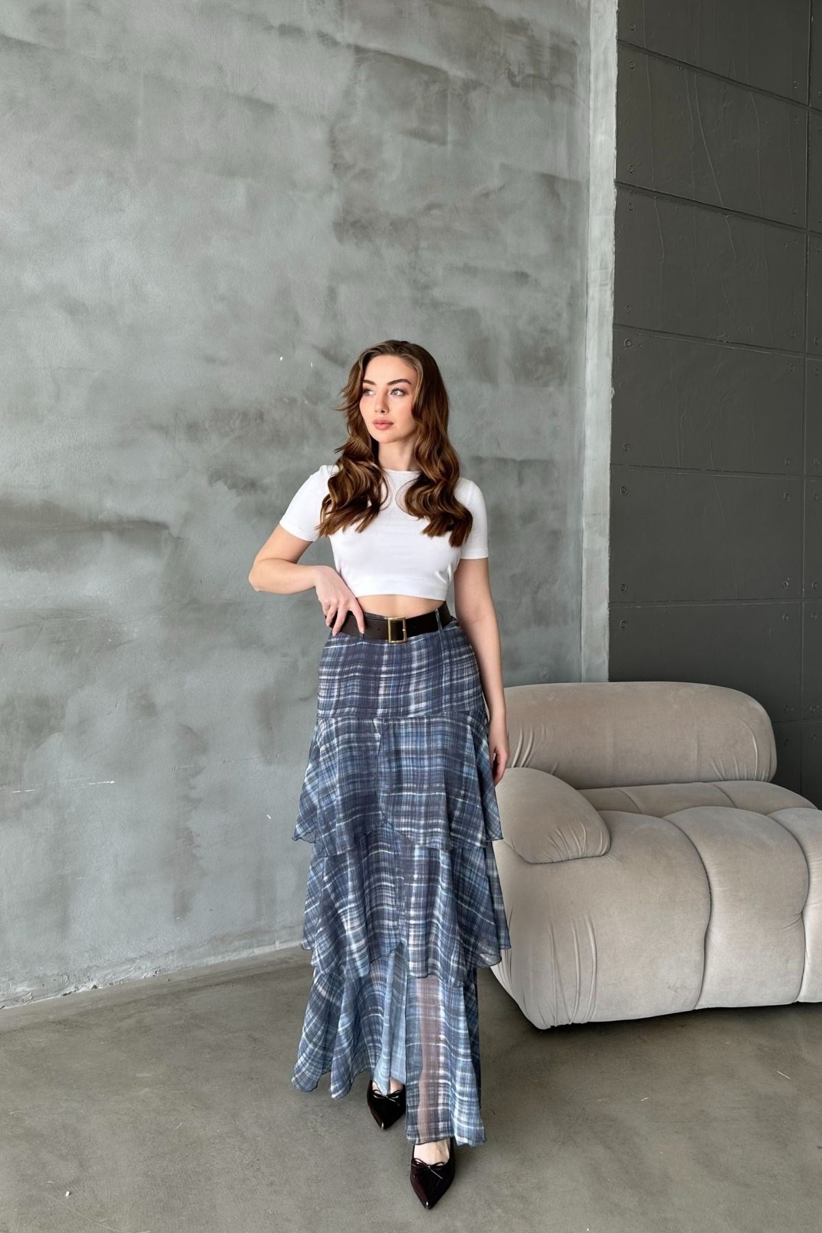 Mavi Ekoseli Kat Kat Etek