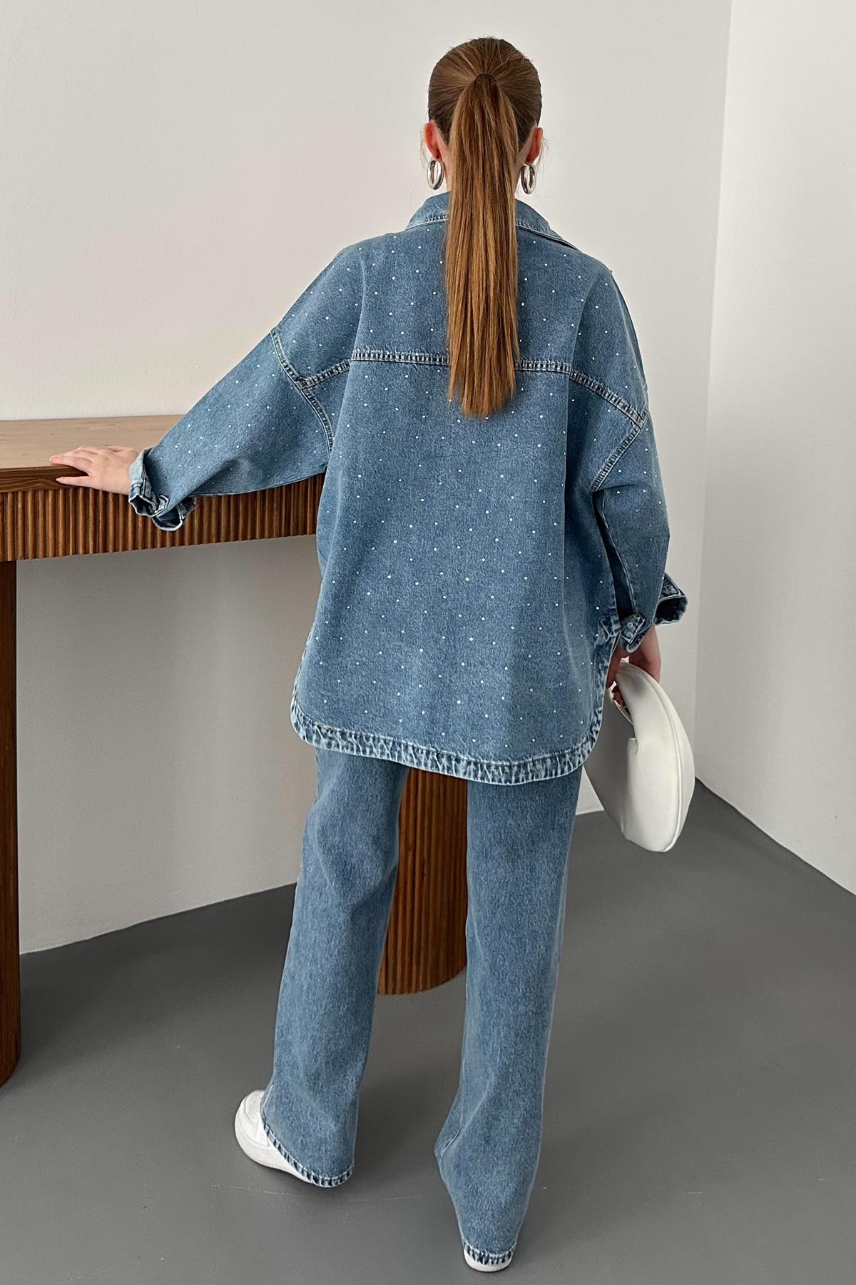 Mavi Taş Detaylı Kot Takım