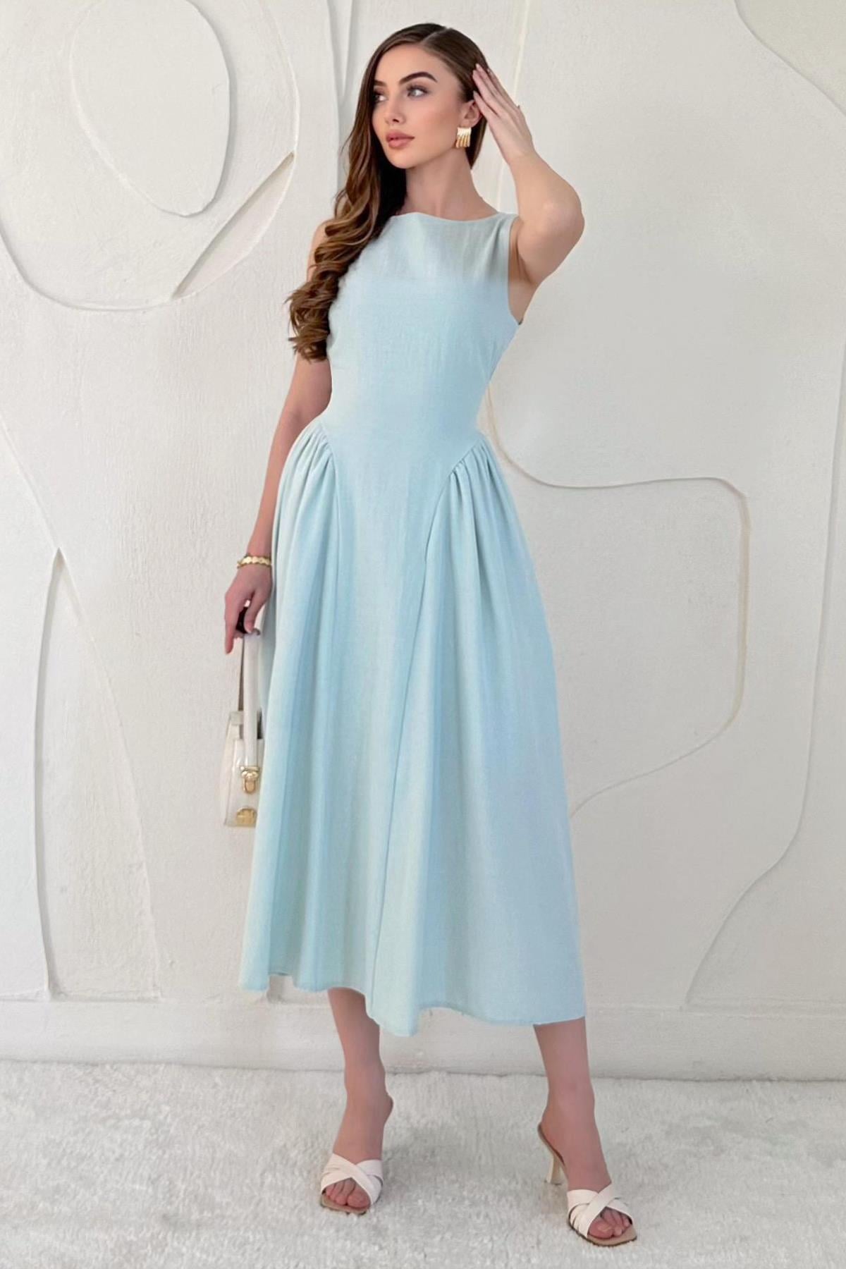 Midi Length Basic Linen Dress