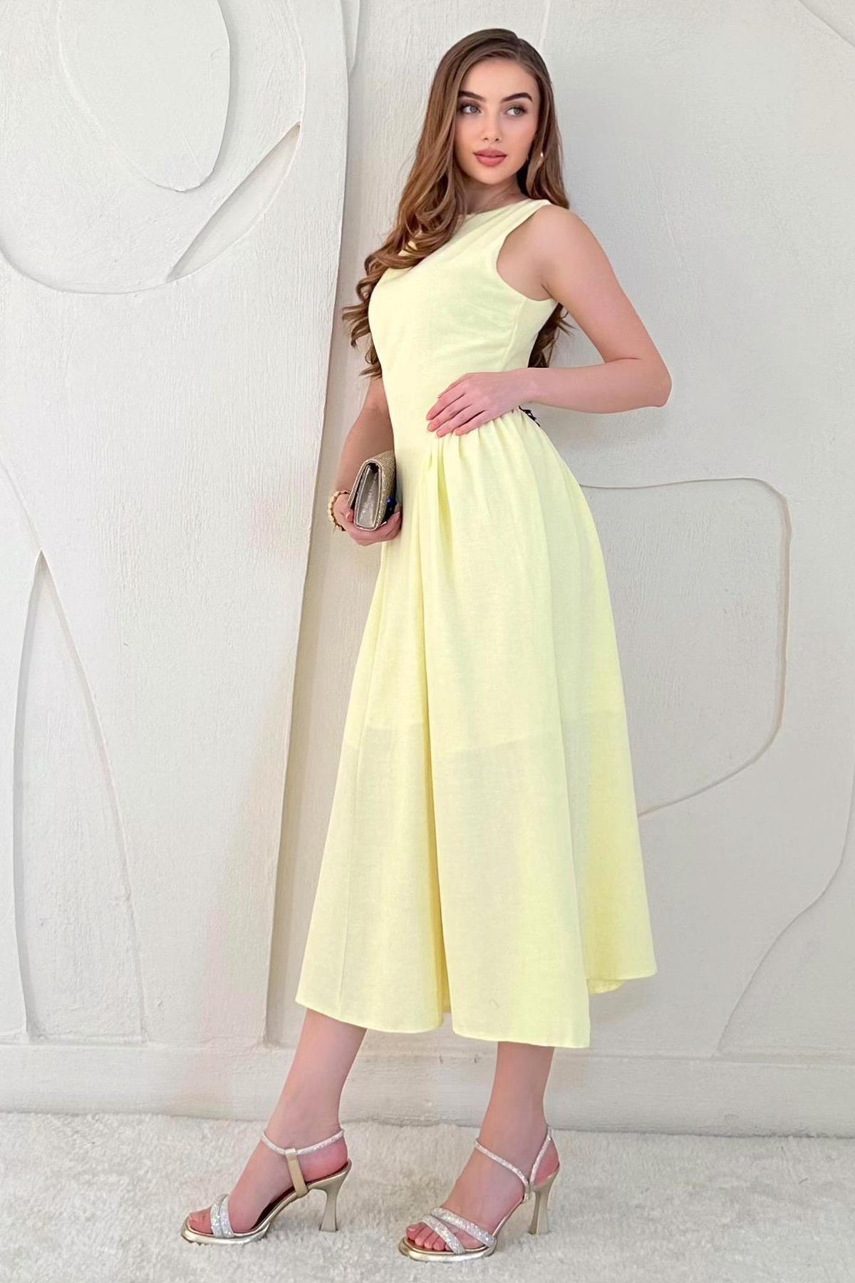 Midi Length Basic Linen Dress