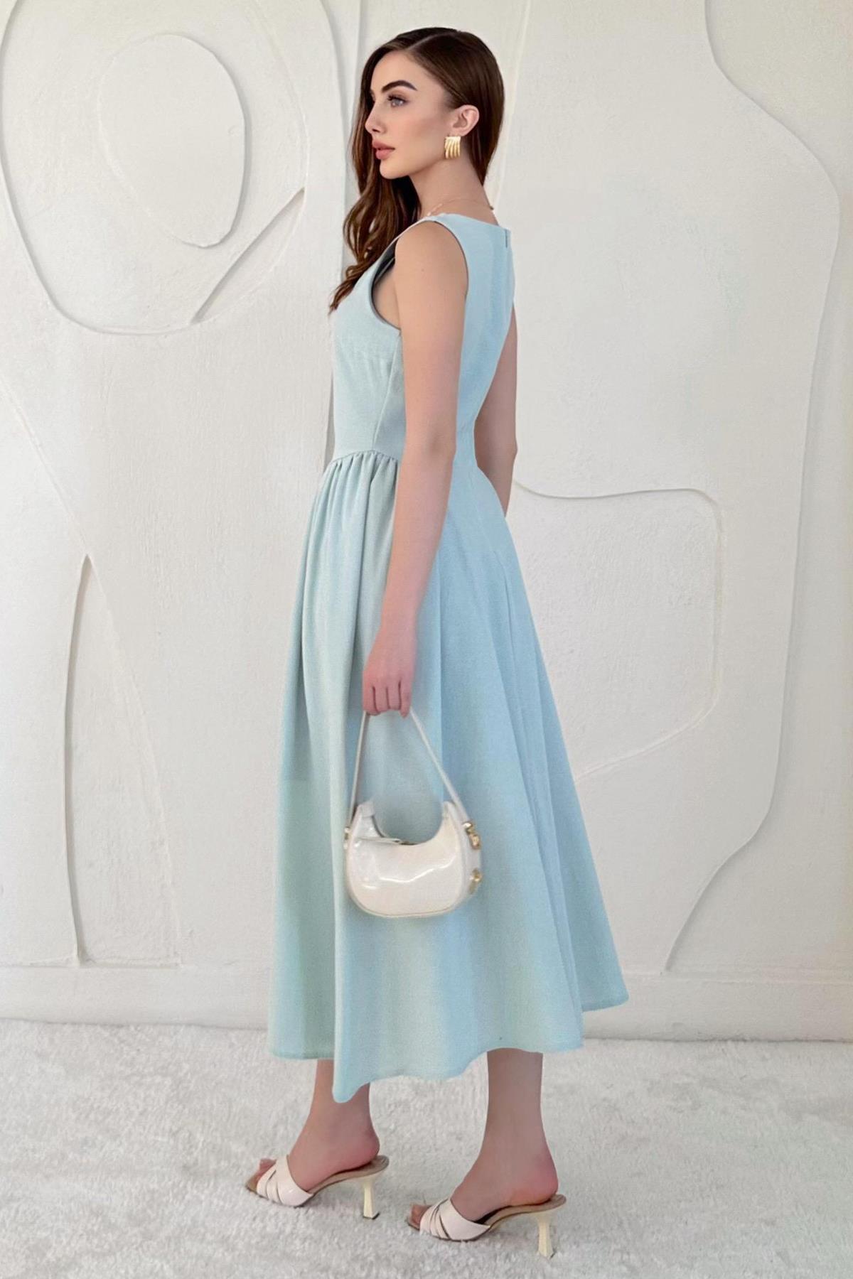 Midi Length Basic Linen Dress